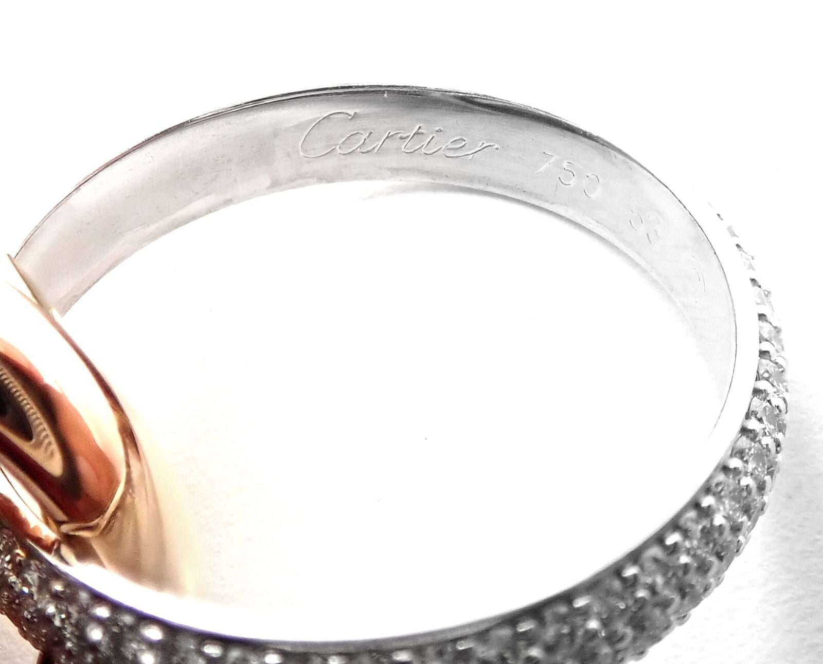 Authentic! Cartier Trinity Classic Diamond 18k White Yellow Rose Gold Band Ring | Fortrove