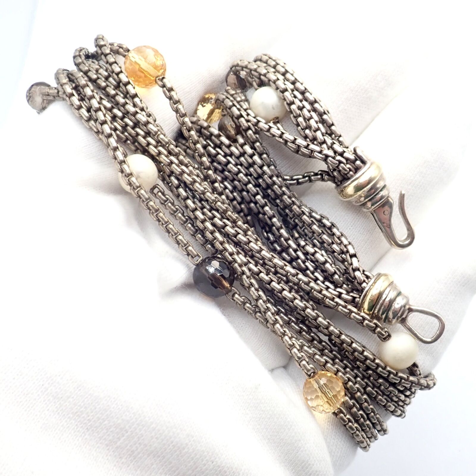 David Yurman DY 18k Yellow Gold Sterling Silver 8 Strand Box Chain Necklace | Fortrove