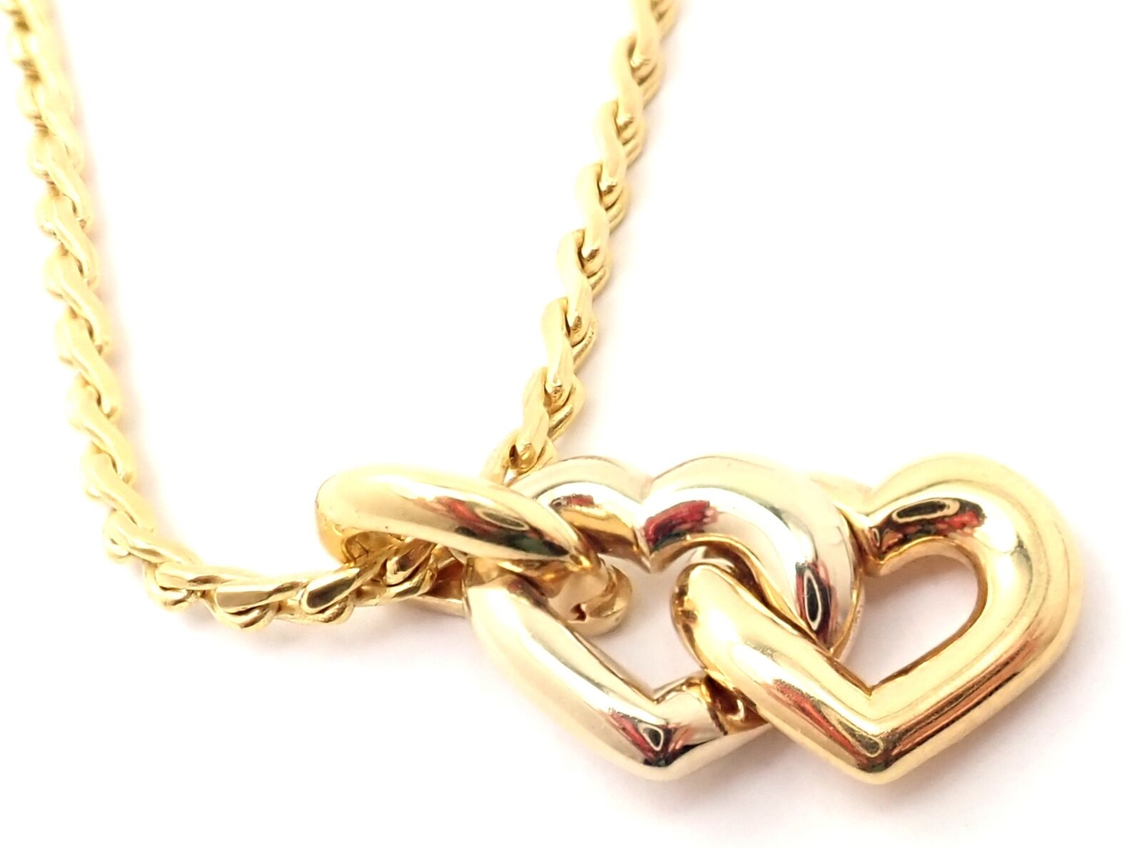 Authentic! Cartier 18k Yellow White Gold Double Heart Pendant S Chain Necklace | Fortrove