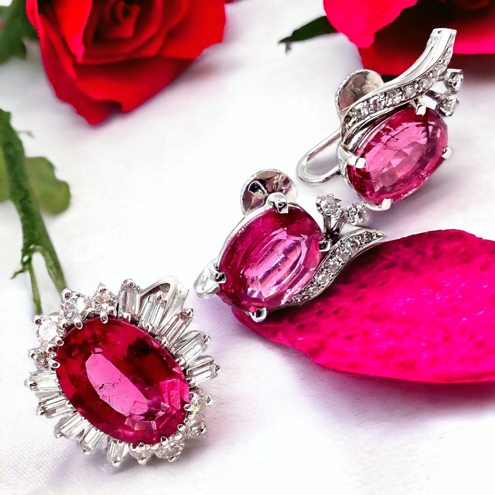 Authentic! H. Stern 18k White Gold Diamond Pink Tourmaline Ring + Earrings Set | Fortrove