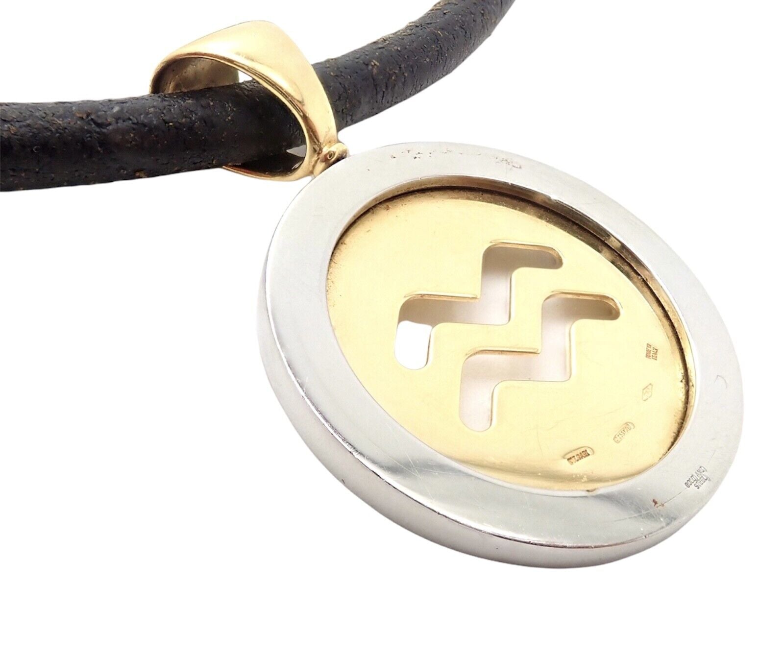 Authentic! Bulgari Tondo 18k Yellow Gold + Steel 31mm Aquarius Pendant Necklace | Fortrove