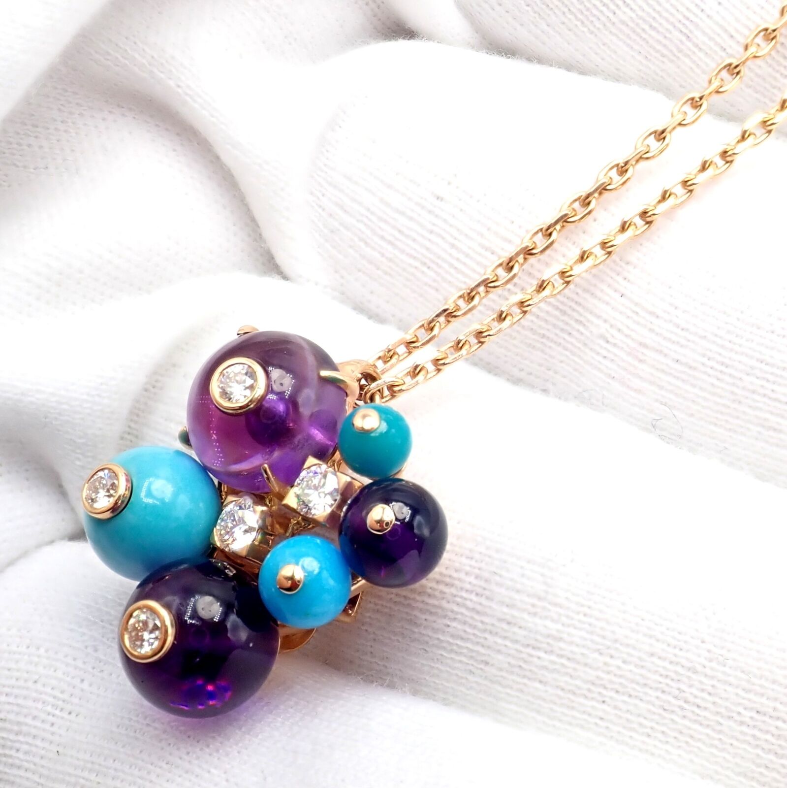 Rare! Authentic Cartier 18k Rose Gold Turquoise Diamond Delices De Goa Necklace | Fortrove