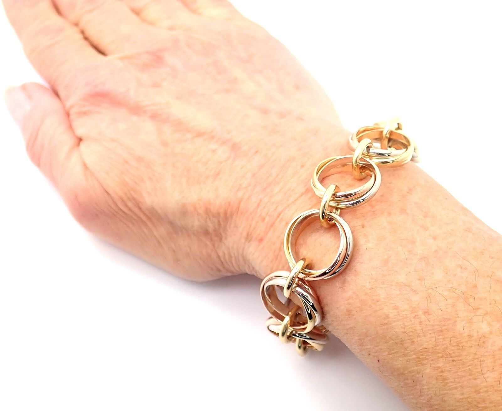 Authentic! Cartier Trinity 18k Multi Color Gold Round Wide Link Bracelet | Fortrove