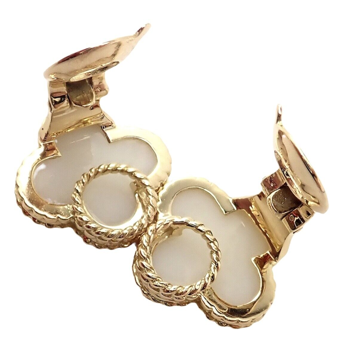 Rare! Van Cleef & Arpels Vintage Alhambra 18k Yellow Gold White Coral Earrings | Fortrove