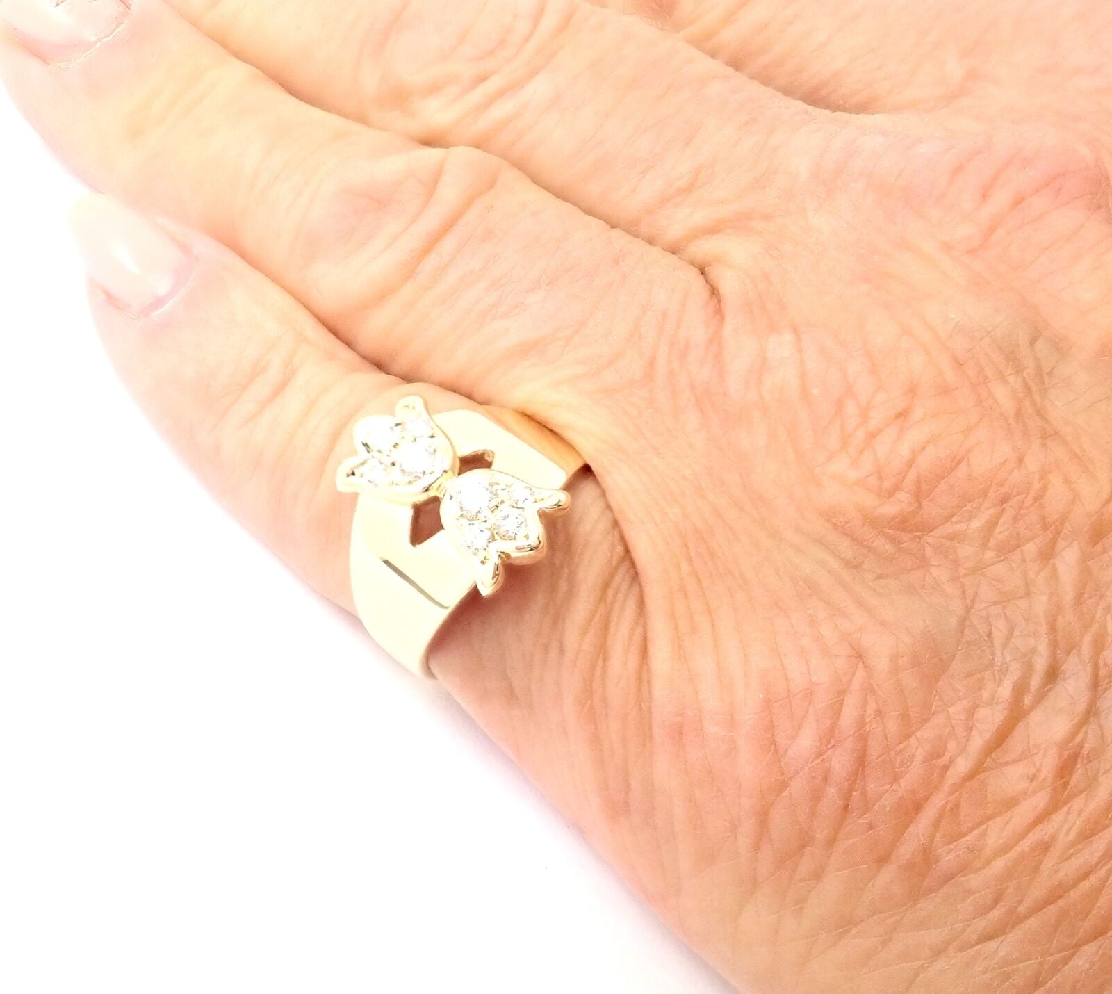 Rare! Authentic Christian Dior 18k Yellow Gold Diamond Flower Tulip Band Ring | Fortrove