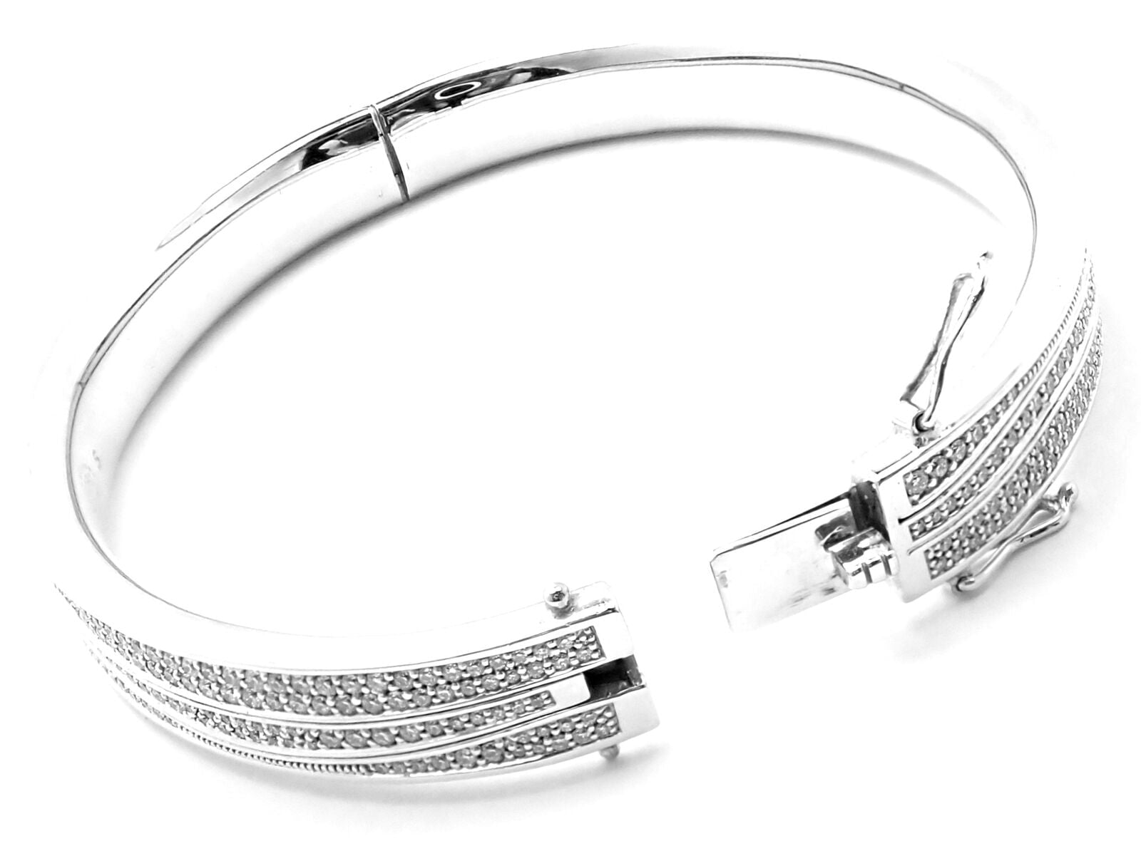 Authentic! Georg Jensen Fusion 18k White Gold Pave Diamond Bangle Bracelet Paper | Fortrove