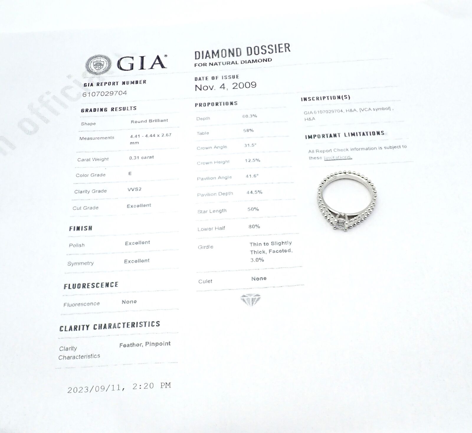Authentic! Van Cleef & Arpels Estelle Platinum .31ct Diamond Solitaire Ring GIA | Fortrove