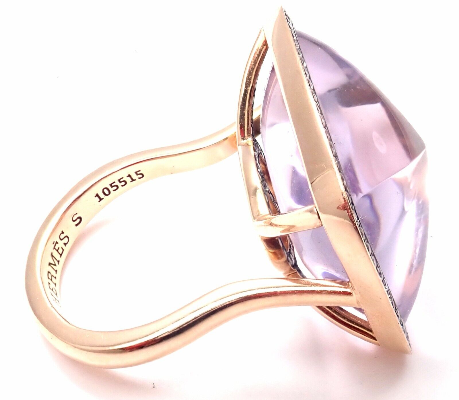 Rare! Authentic Hermes 18k Rose Gold Diamond Large Amethyst Ring | Fortrove