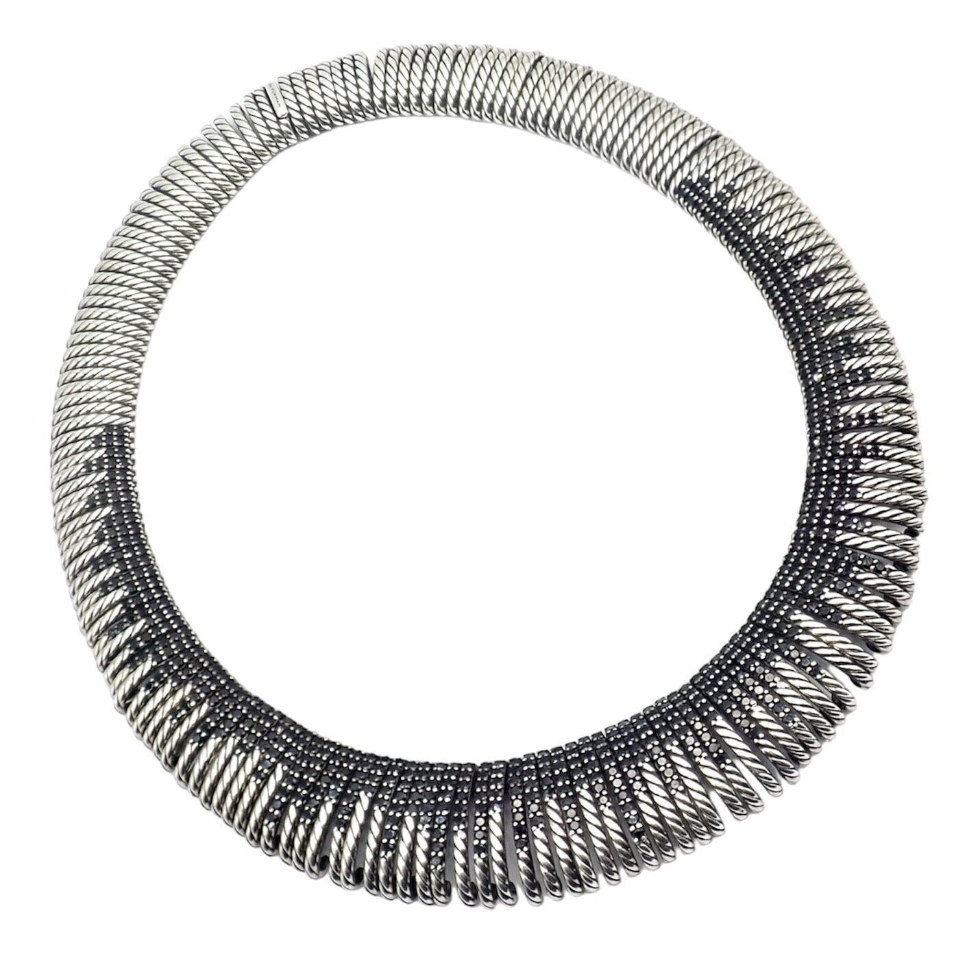 Authentic! David Yurman Silver Tempo Black Spinel Large Collar Necklace | Fortrove