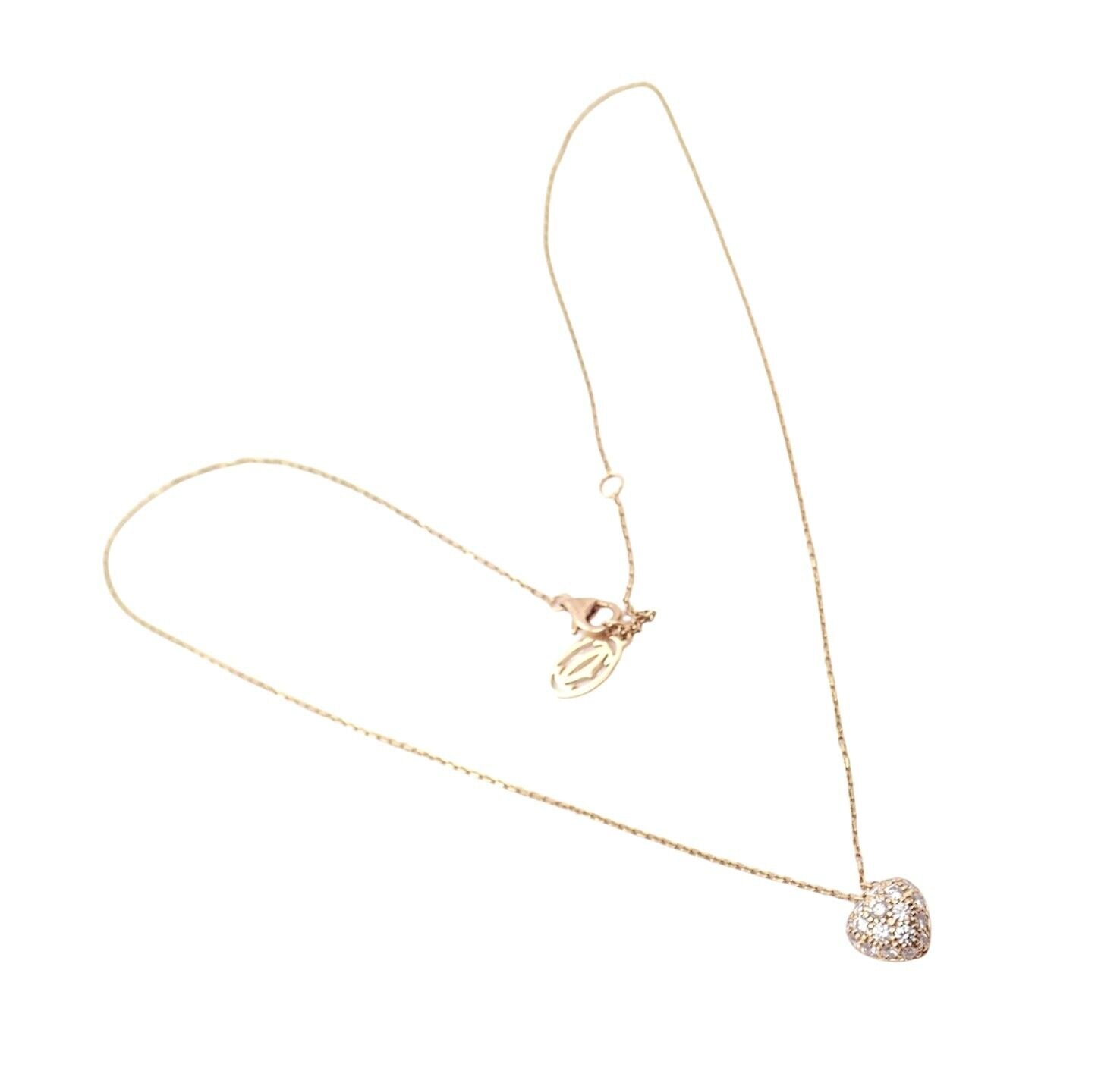 Authentic! Cartier Small Heart 18k Rose Gold Pave Diamond Pendant Necklace | Fortrove