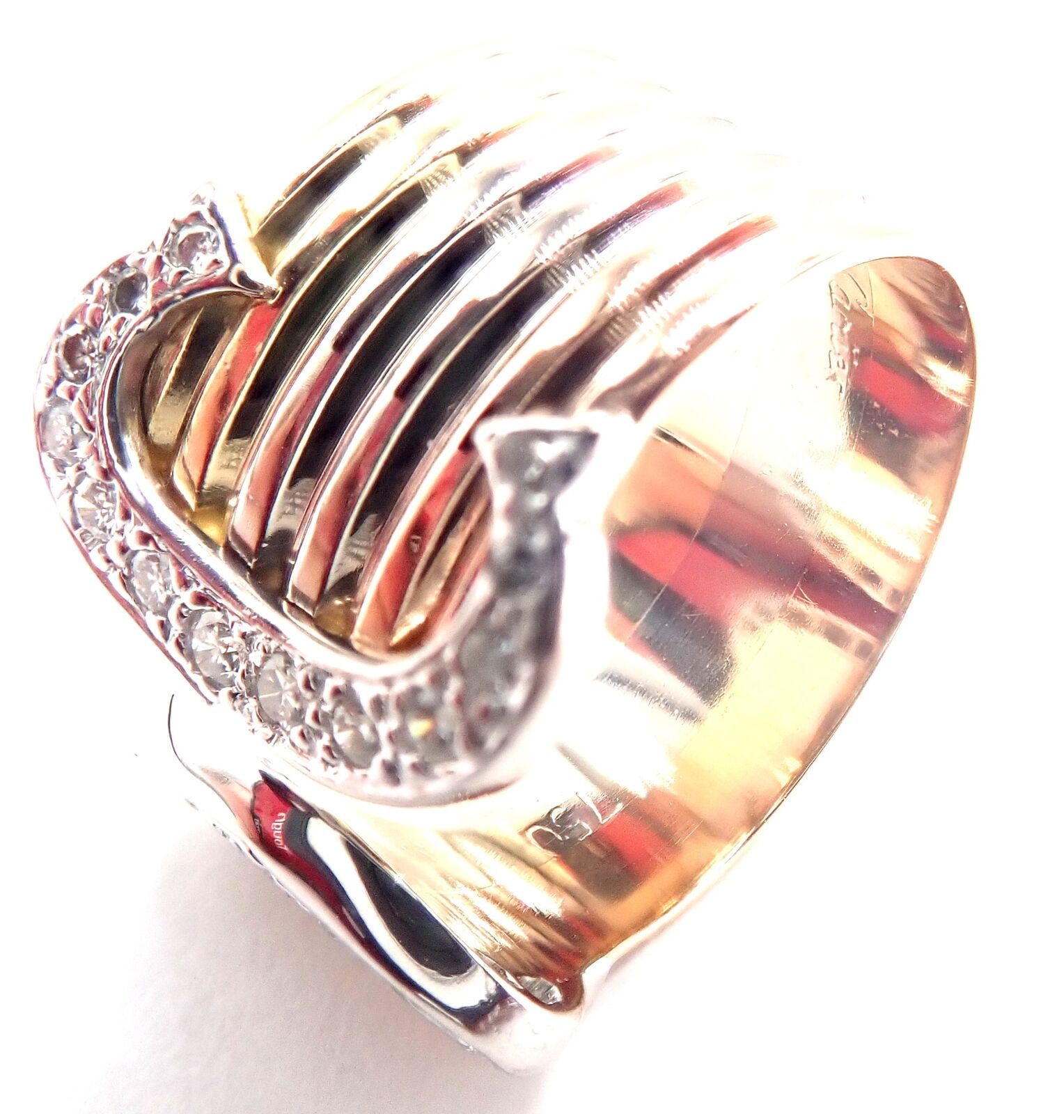 Authentic! Cartier Diamond Double C 18k Tri-Color Gold Band Ring Size 54 US 6.75 | Fortrove