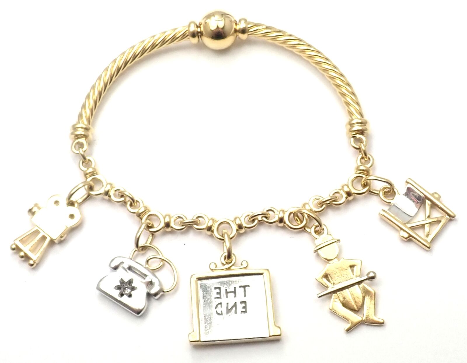 Rare! Authentic Pomellato 18k Yellow & White Gold Cinema Charm Bracelet | Fortrove