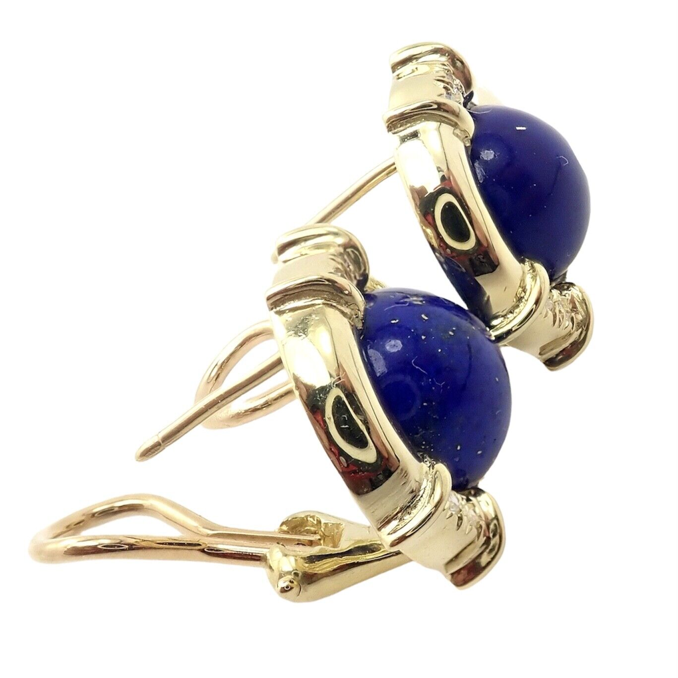 Authentic! Tiffany & Co 18k Yellow Gold Diamond Lapis Lazuli Earrings | Fortrove