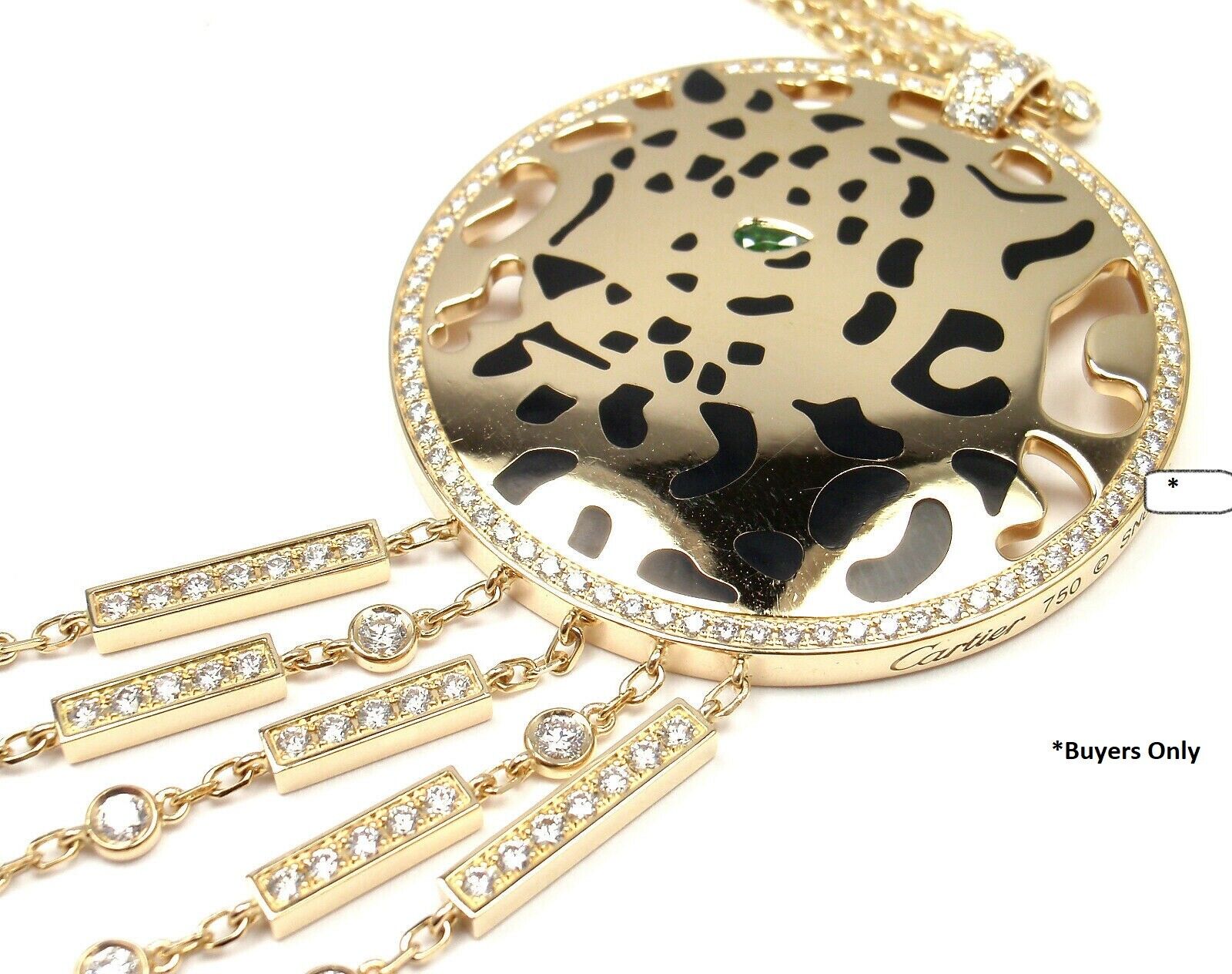 Authentic! Cartier Panther 18k Yellow Gold Diamond Tsavorite Lacquer Necklace | Fortrove