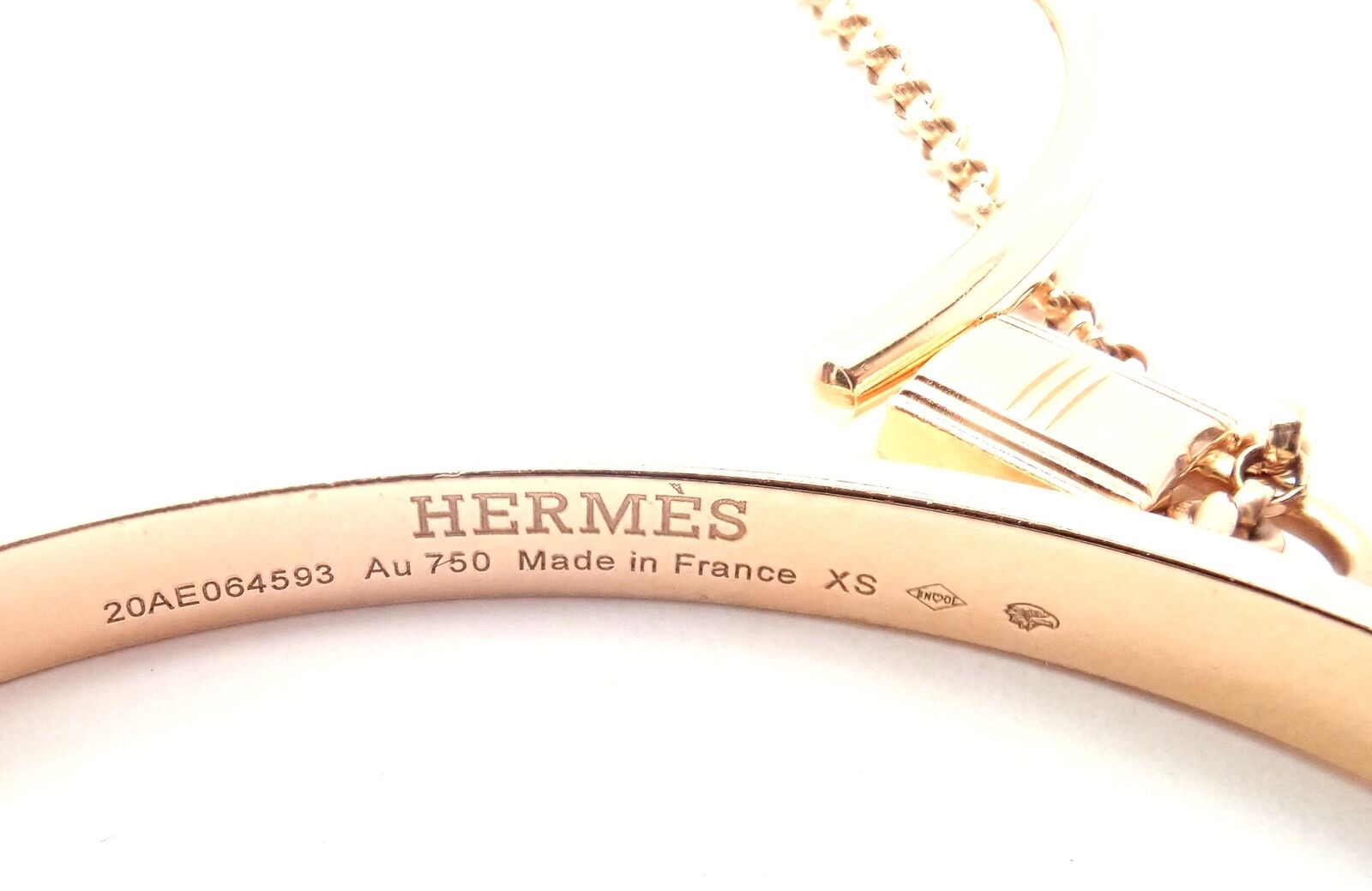 Authentic! Hermes 18K Rose Gold Kelly Clochette Double Cuff Bangle Bracelet | Fortrove