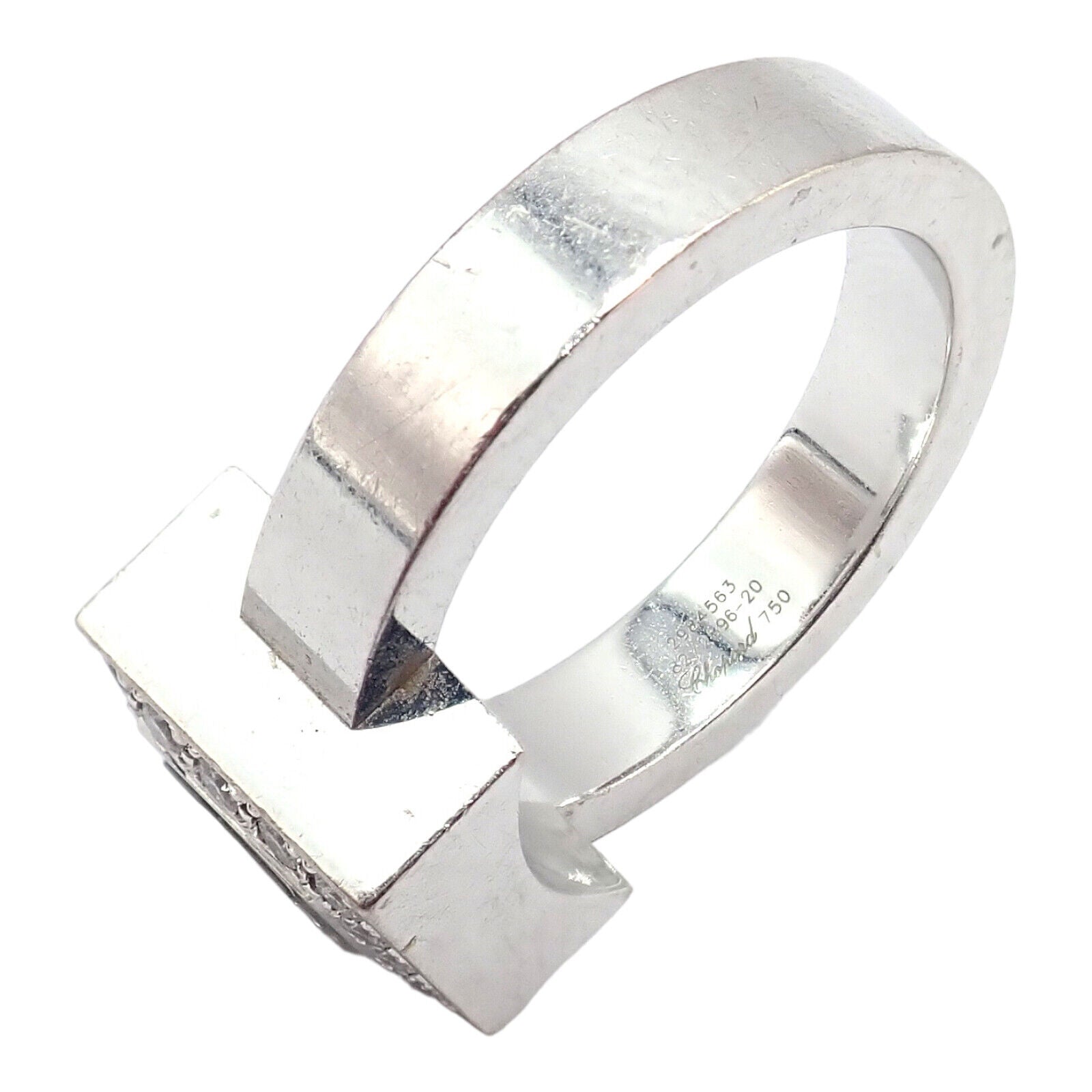 Authentic! Chopard 18k White Gold Diamond Happy Diamond Ring Sz 5.75 | Fortrove