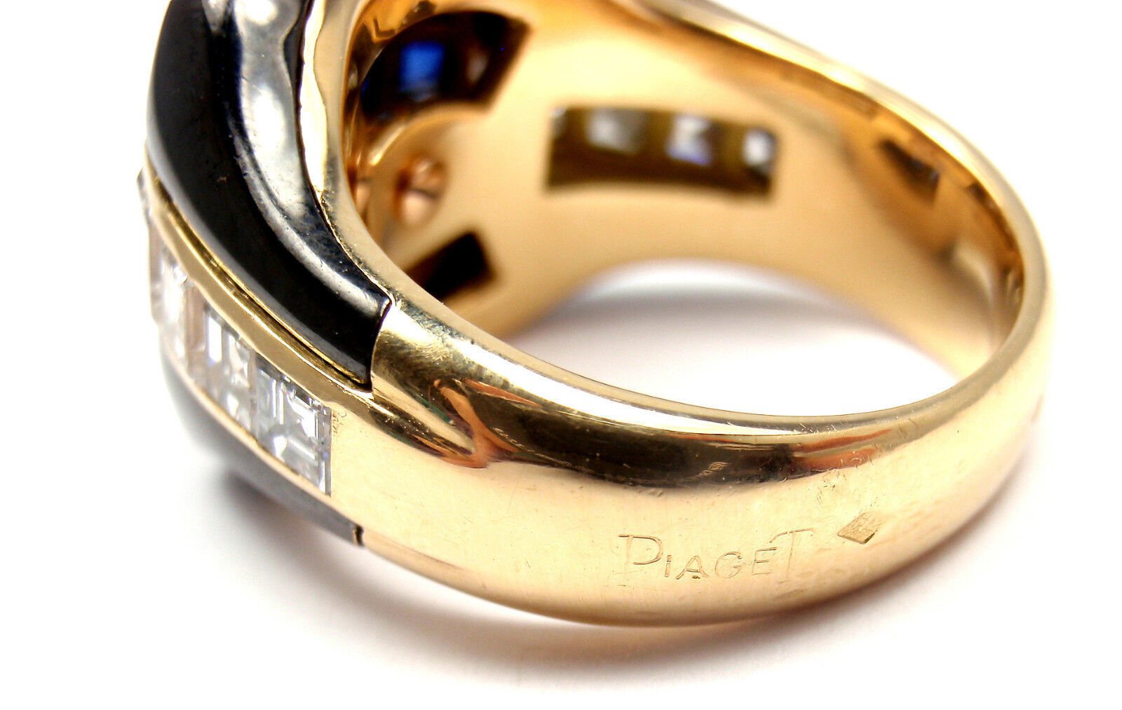 Authentic! Piaget 18k Yellow Gold Diamond Invisible Set Sapphire Enamel Ring | Fortrove