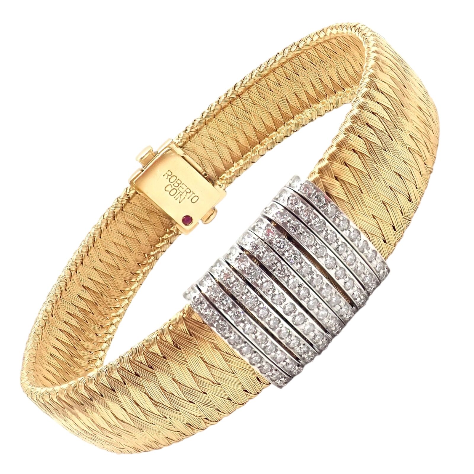 Authentic! Roberto Coin 18k Yellow Gold 9 Row Diamond Silk Weave Bracelet | Fortrove