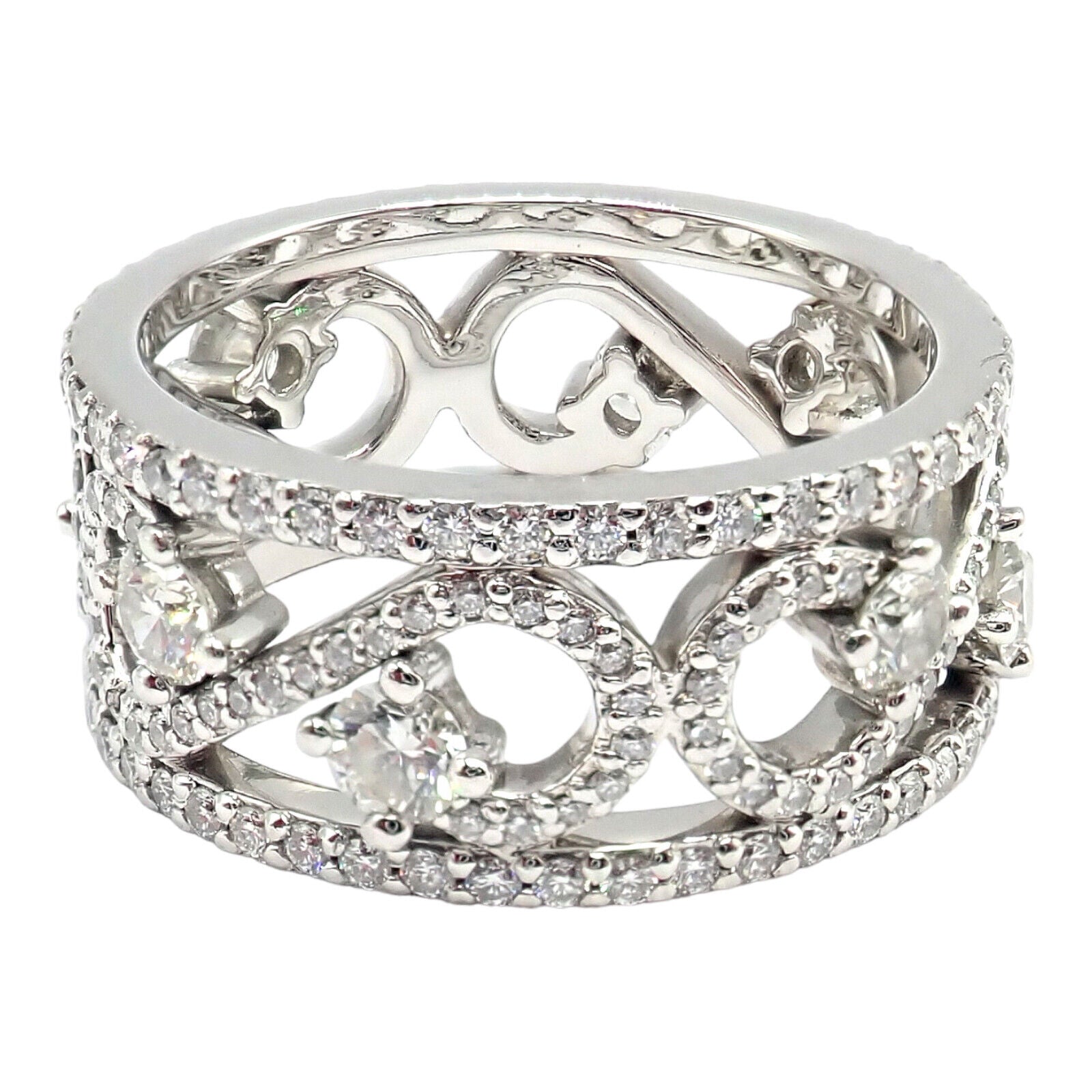 Authentic! Tiffany & Co Platinum Diamond Enchant Scroll Wide Band Ring Size 6 | Fortrove