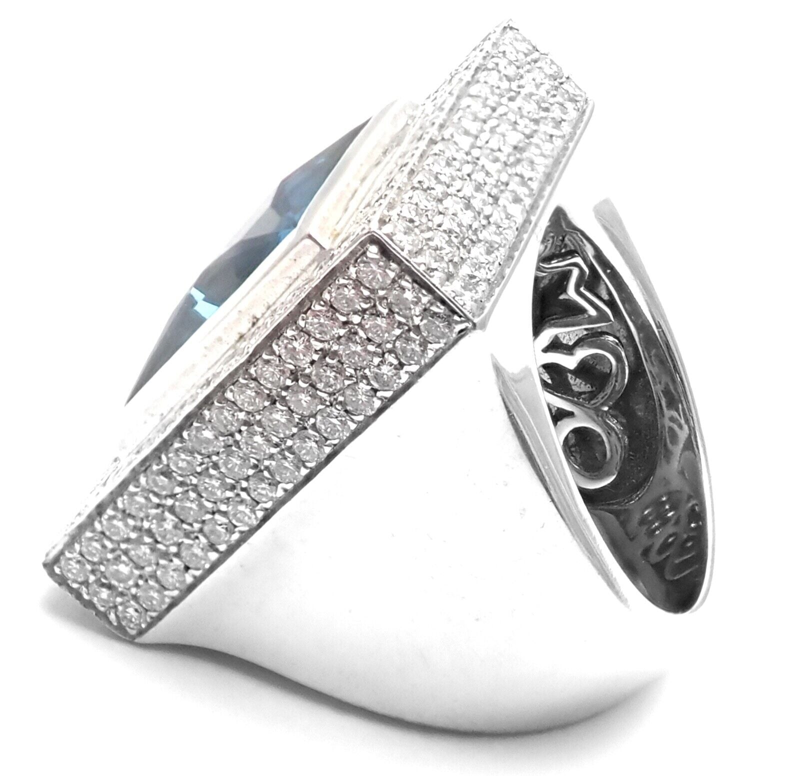 Authentic! Pasquale Bruni 18k White Gold Diamond London Blue Topaz Large Ring | Fortrove