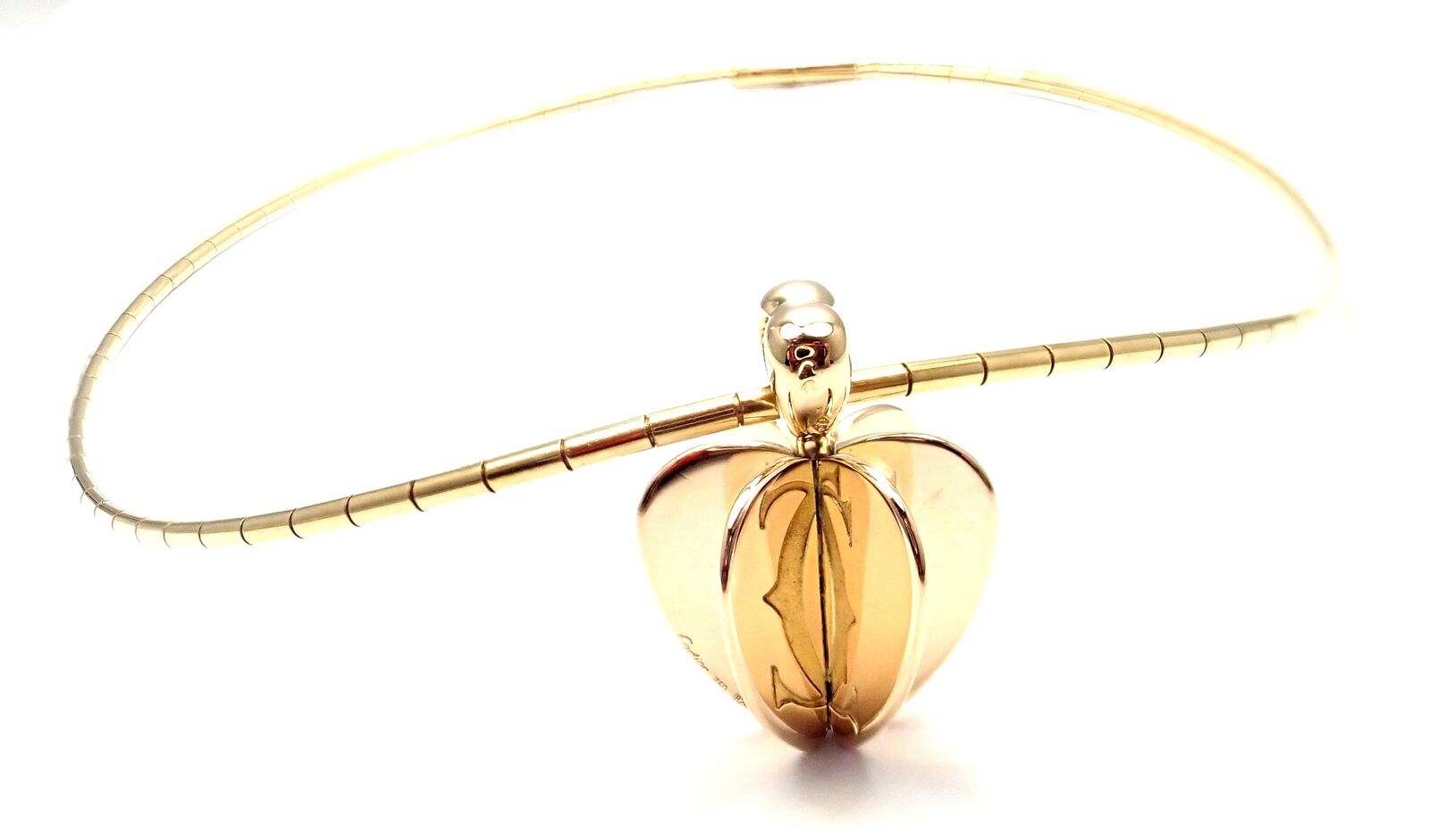 Authentic! Cartier 18k Yellow Gold Double C Apple Heart Pendant Chain Necklace | Fortrove