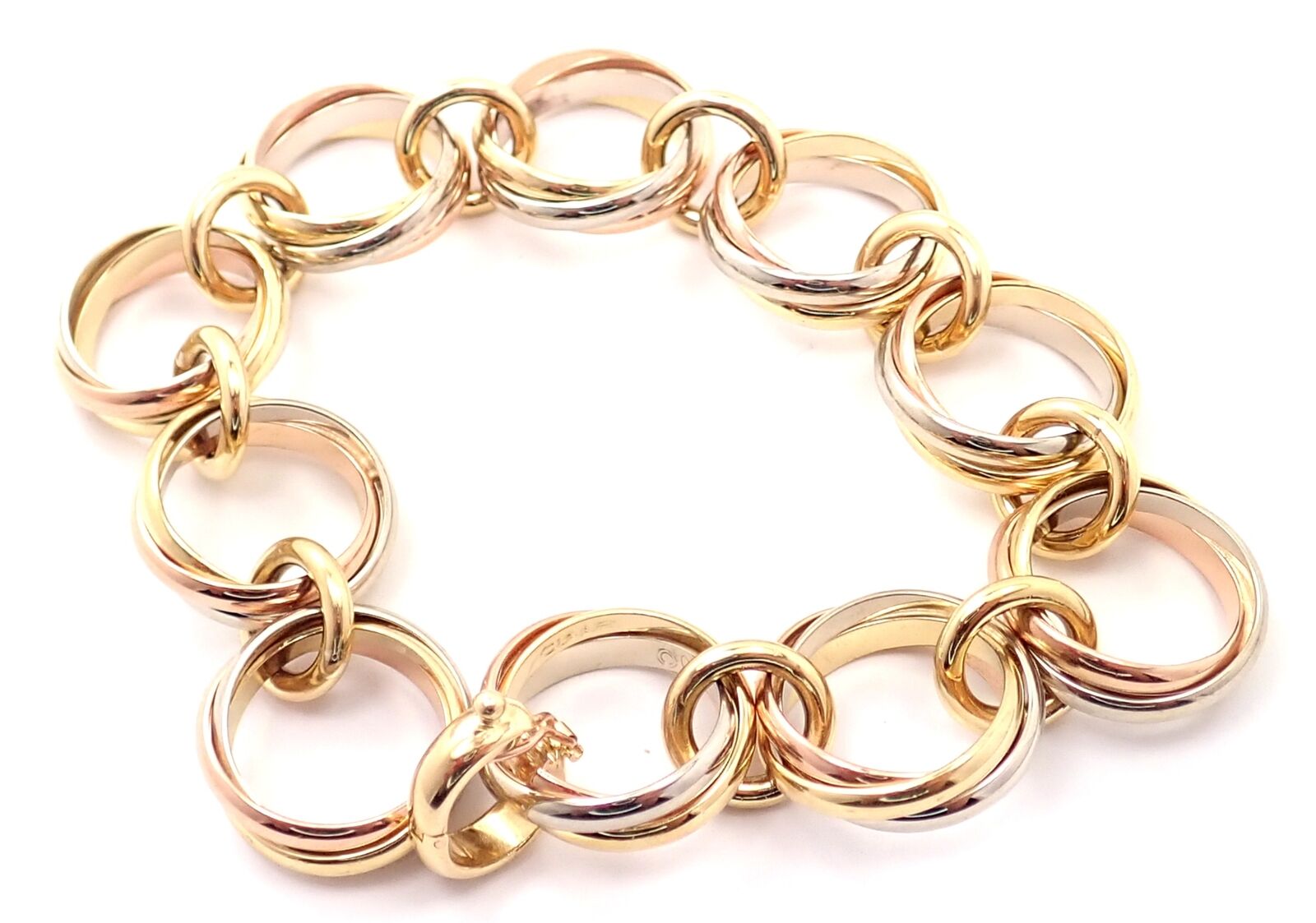 Authentic! Cartier Trinity 18k Multi Color Gold Round Wide Link Bracelet | Fortrove