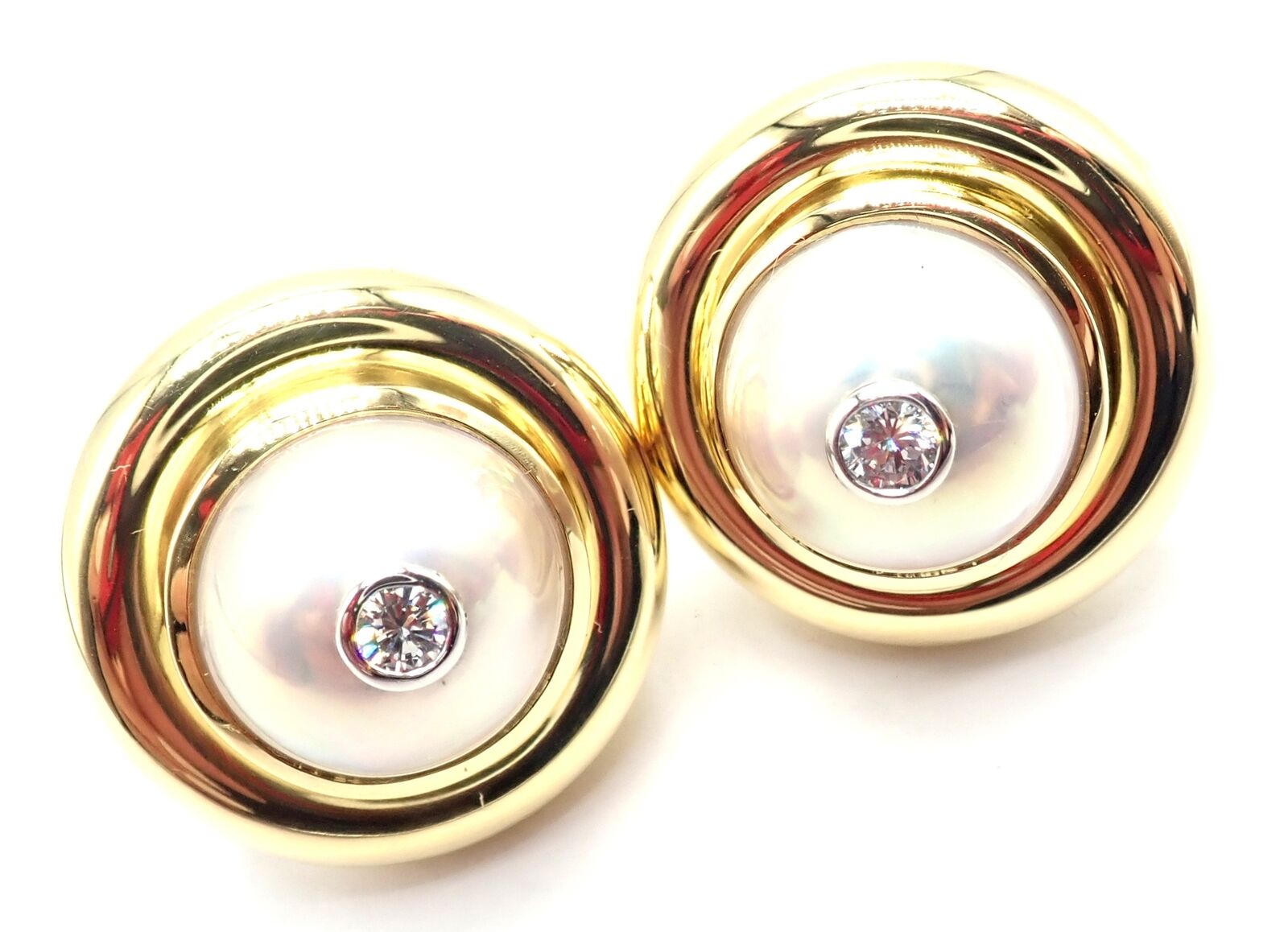 Authentic Tiffany & Co Picasso 18k Yellow Gold Diamond Mabe Pearl Earrings Paper | Fortrove
