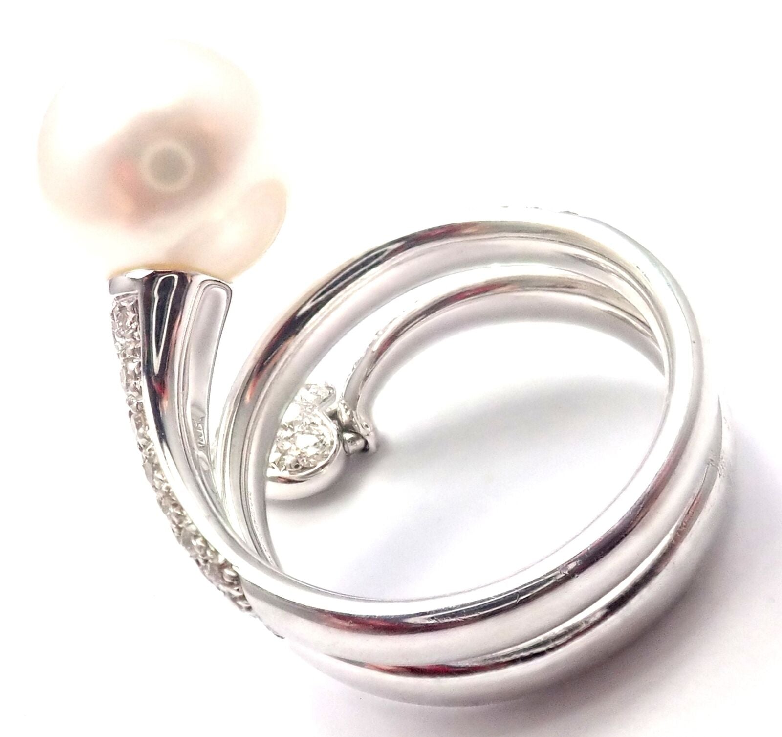 Rare! Authentic Mikimoto 18k White Gold Diamond South Sea Pearl Heart Ring Cert. | Fortrove