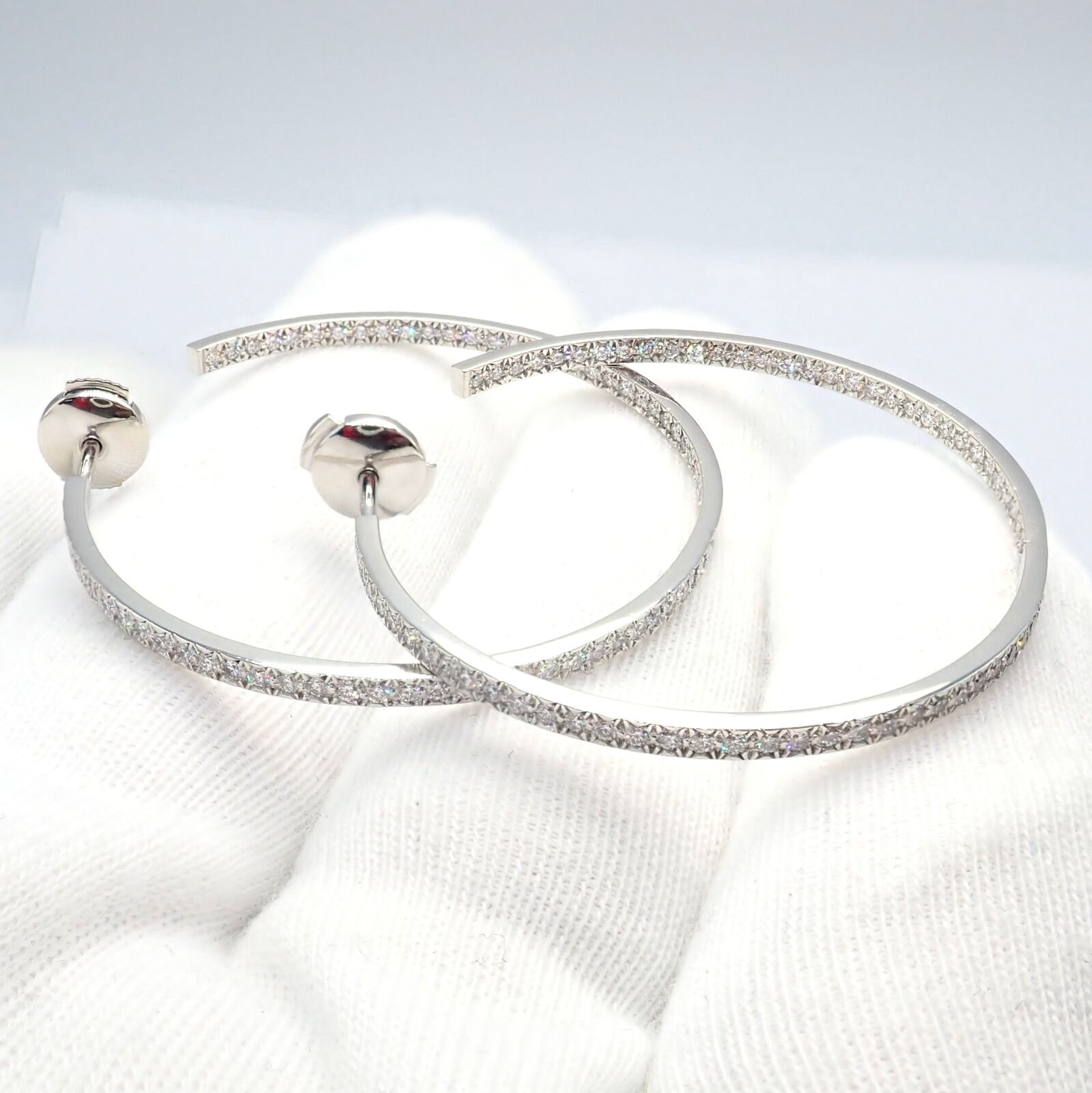 Authentic! Tiffany & Co Platinum Metro Diamond Large Inside Out Hoop Earrings | Fortrove