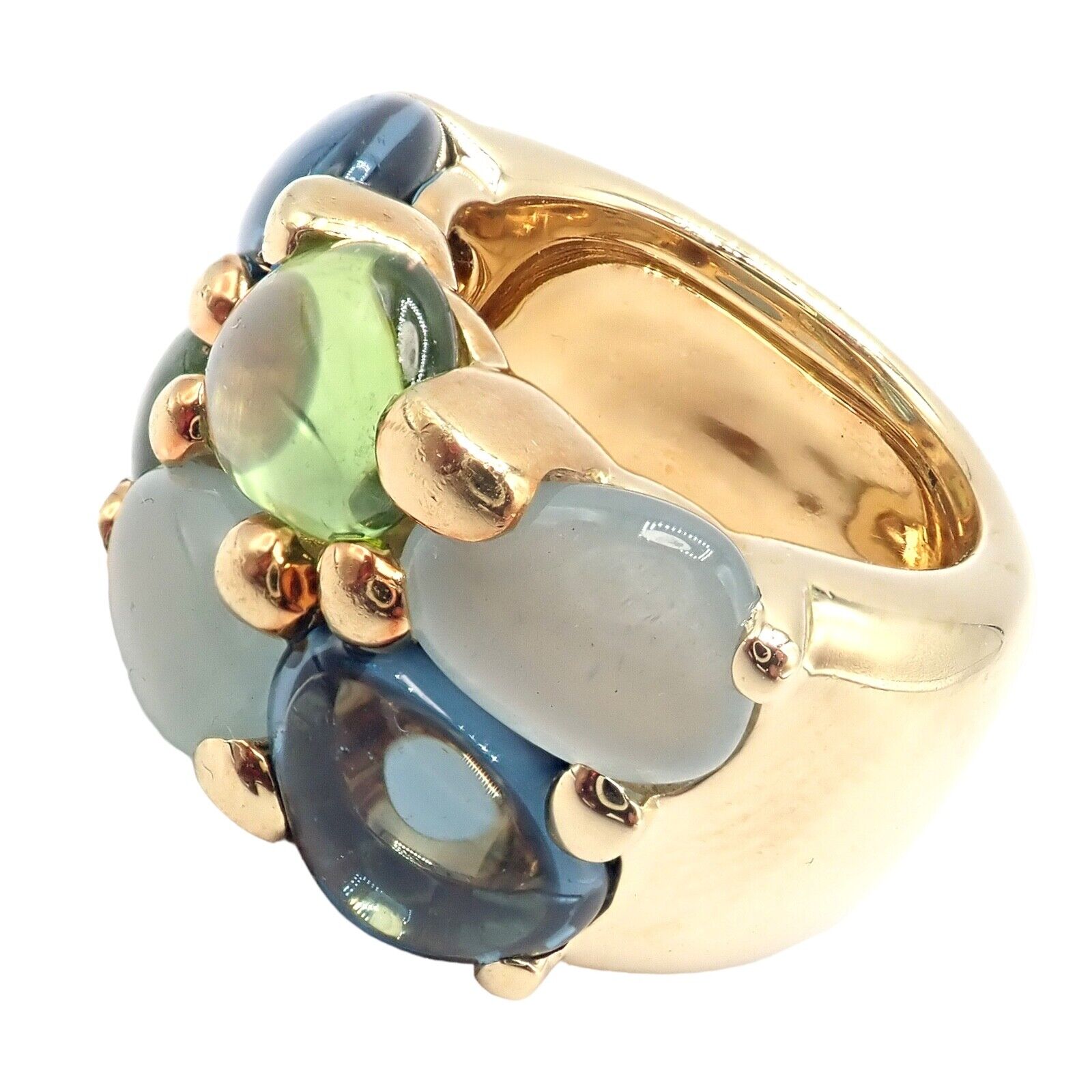Authentic! Pomellato 18k Yellow Gold Sassi Large Peridot Topaz Aqua Ring sz 6 | Fortrove