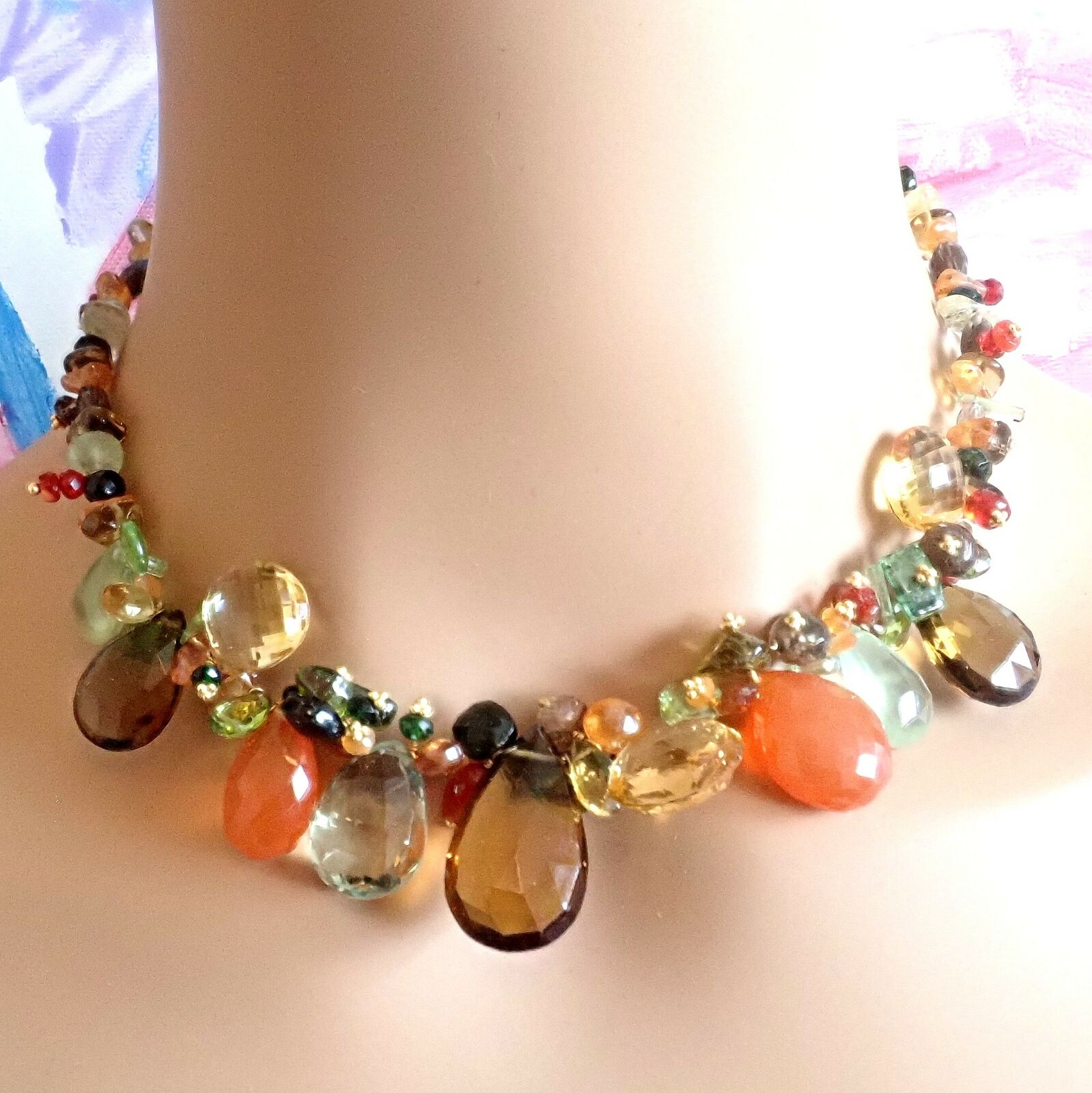 Rare Laura Gibson 22k Yellow Gold Briolette Onyx Spessartite Bead Candy Necklace | Fortrove
