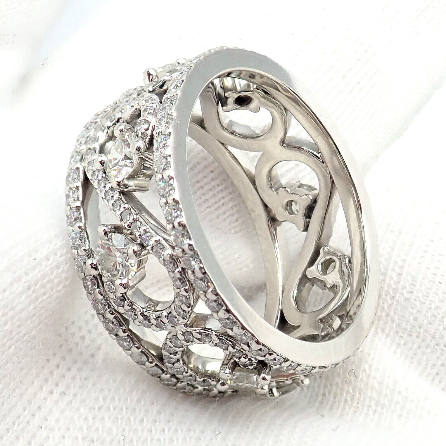 Authentic! Tiffany & Co Platinum Diamond Enchant Scroll Wide Band Ring Size 6 | Fortrove