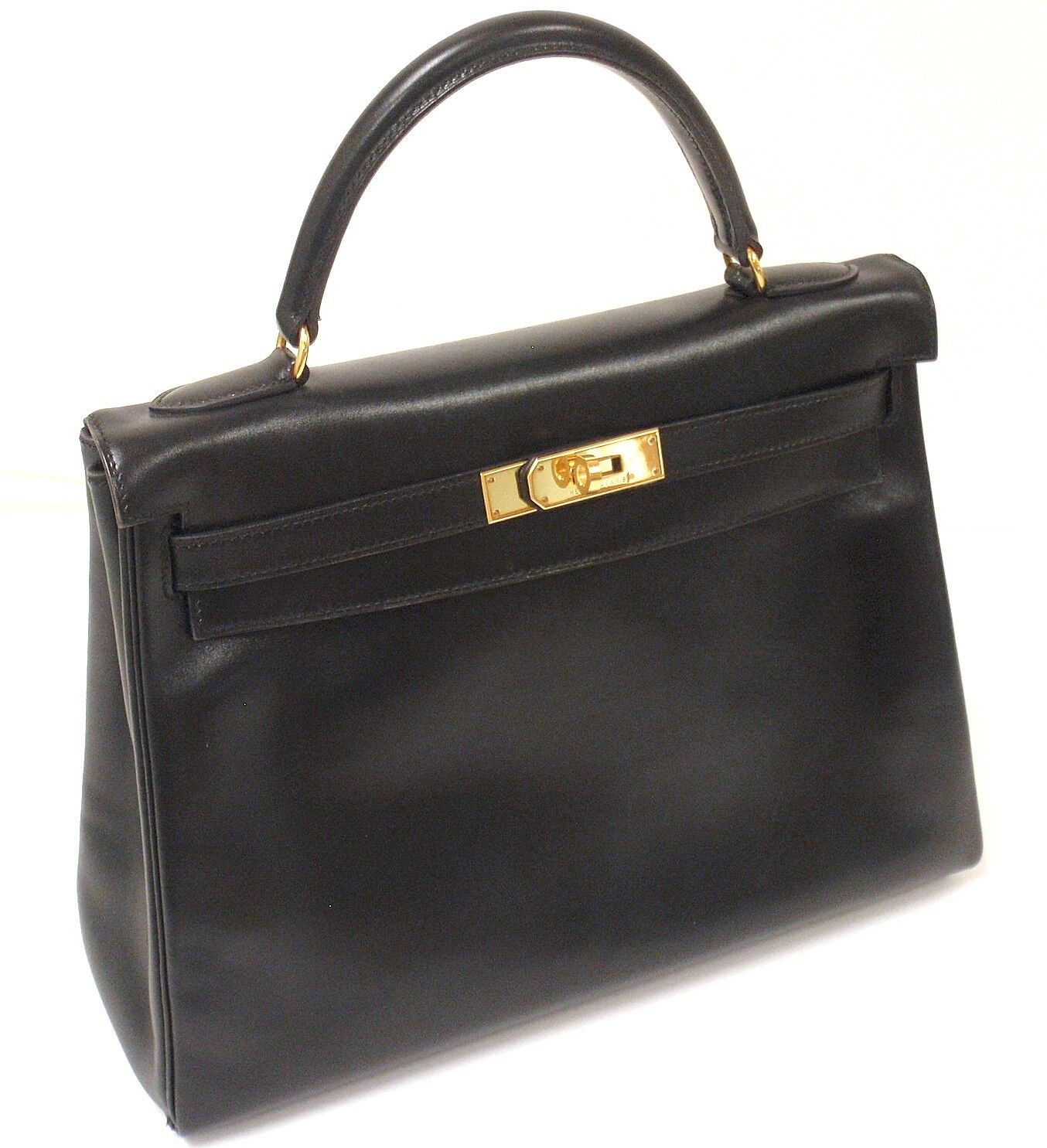 Hermes Clothing, Shoes & Accessories:Women:Women's Bags & Handbags GREAT CONDITION HERMES 32CM BLACK BOX LEATHER SHOULDER KELLY HANDBAG, YEAR 1998