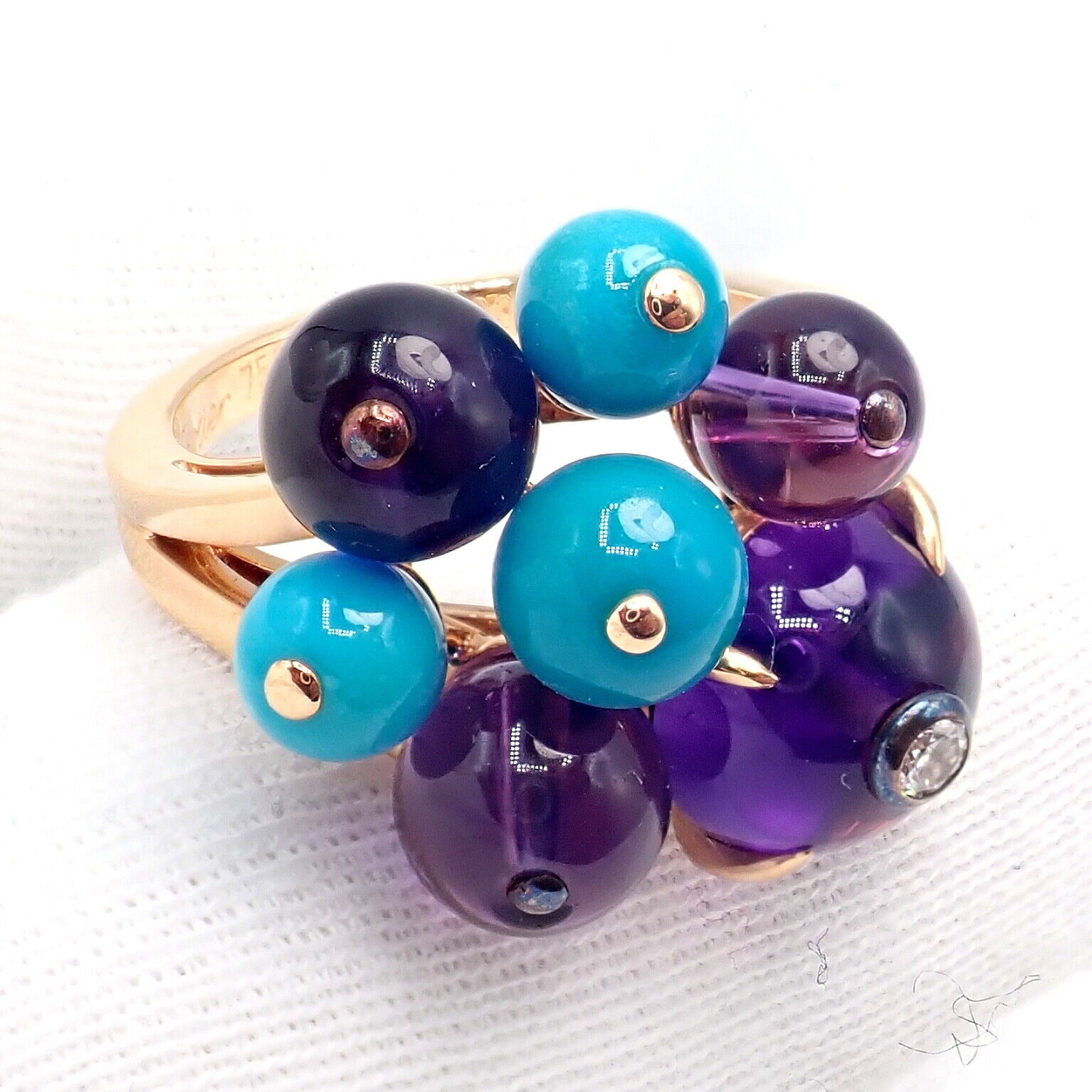 Rare! Authentic Cartier 18k Rose Gold Turquoise Diamond Delices De Goa Ring | Fortrove