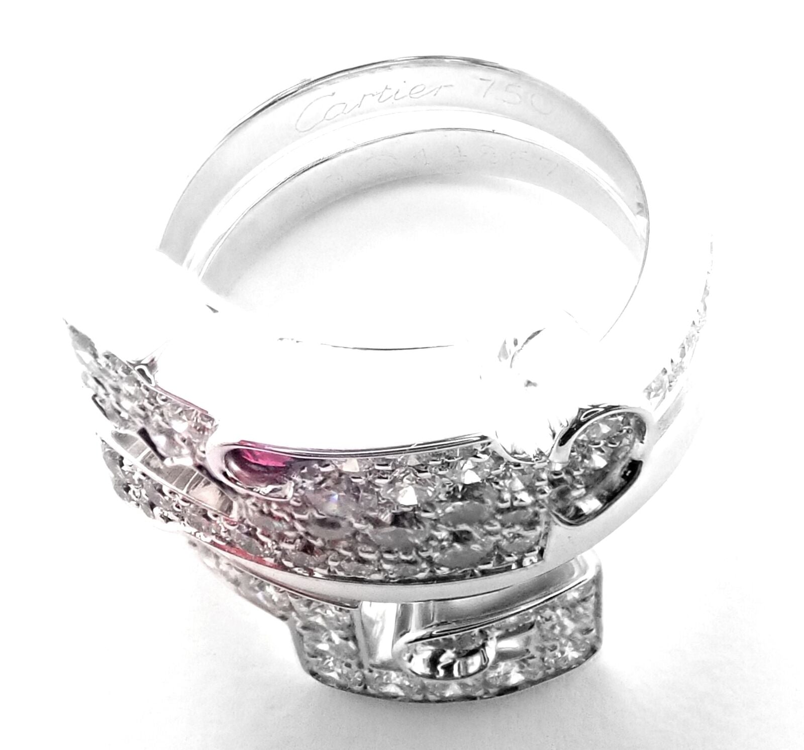 Authentic! Cartier Le Baiser Du Dragon 18k White Gold Diamond Ruby Ring Paper | Fortrove