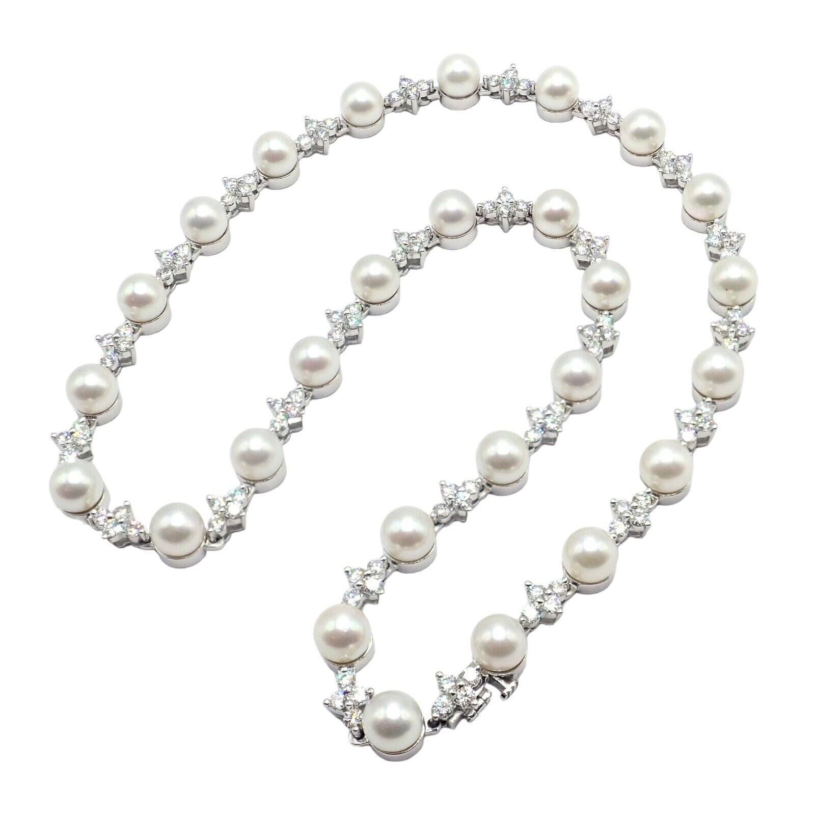 Authentic! Tiffany & Co Platinum Diamond 6.5mm Pearl Necklace | Fortrove