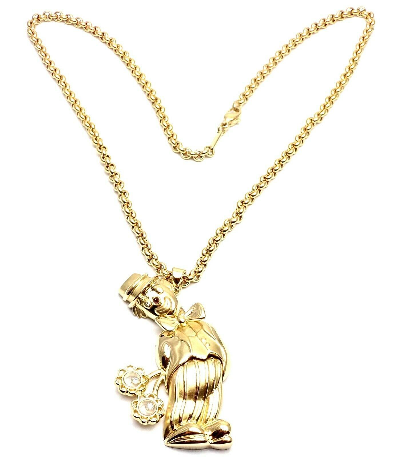 Authentic! Chopard 18k Yellow Gold Large Happy Clown Flower Pendant Necklace | Fortrove