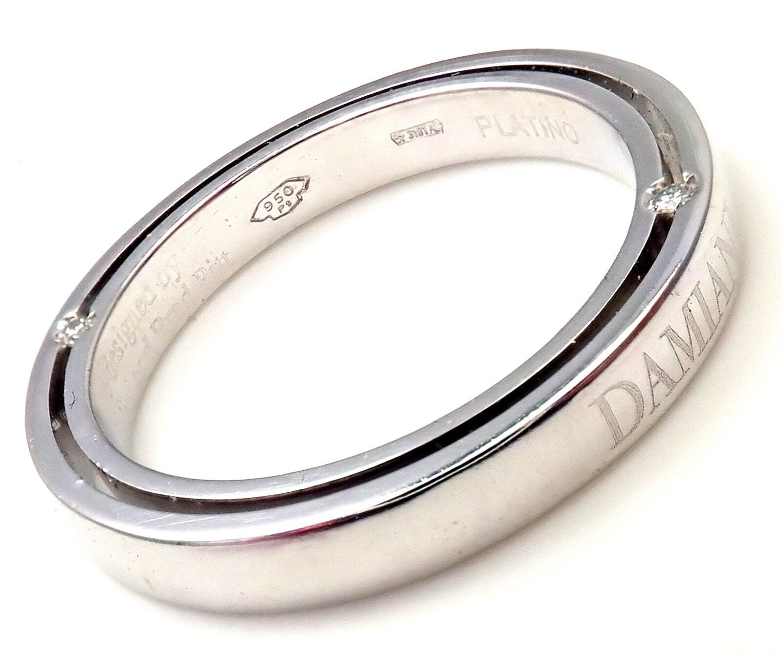 Rare! Authentic Damiani Brad Pitt Platinum 4 Diamond 3mm Band Ring Sz 7 | Fortrove