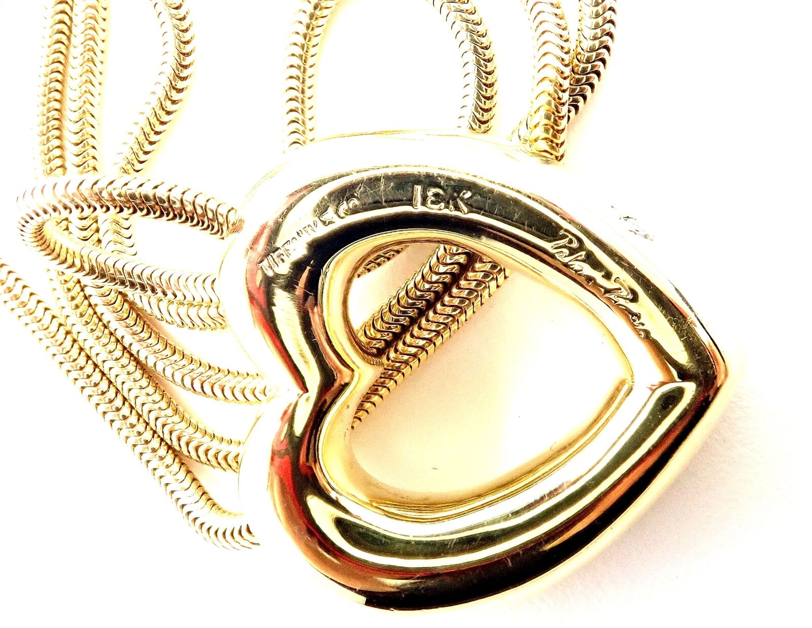 Authentic! Tiffany & Co Picasso 18k Yellow Gold Diamond Heart Pendant Necklace | Fortrove