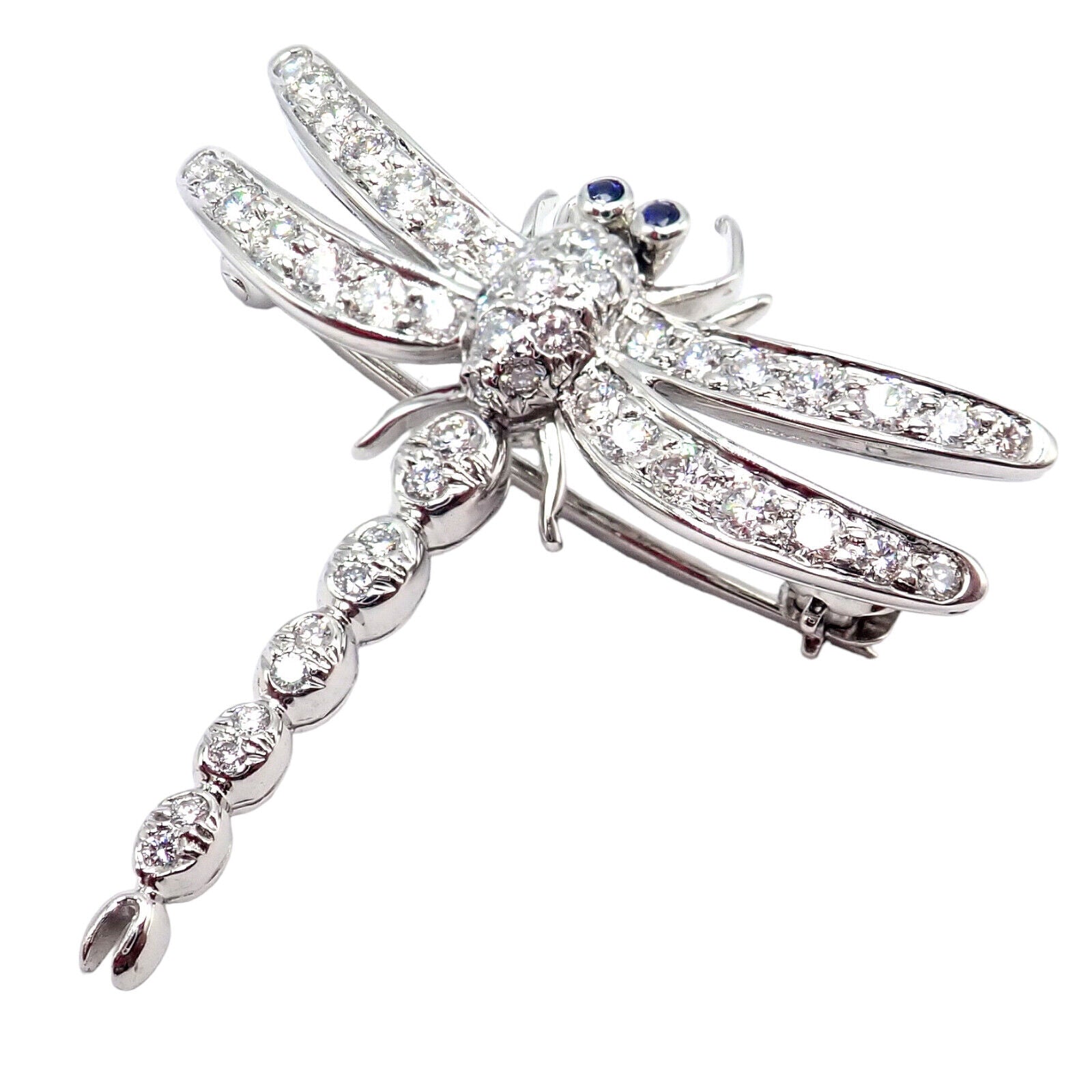 Rare! Authentic Tiffany & Co. Platinum Dragonfly Diamond Sapphire Pin Brooch | Fortrove