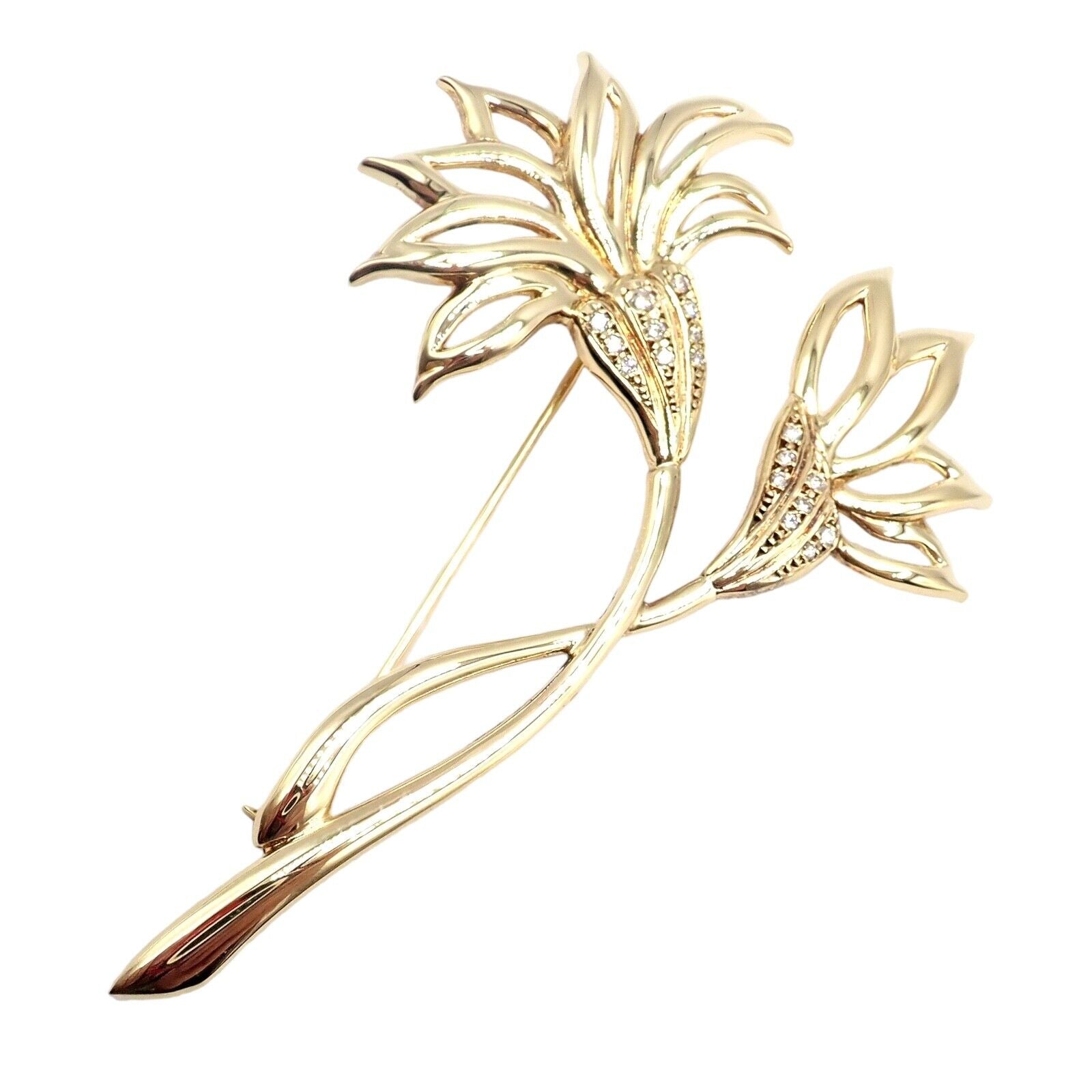 Rare! Vintage Mikimoto 18k Yellow Gold Diamond Large Double Flower Brooch | Fortrove