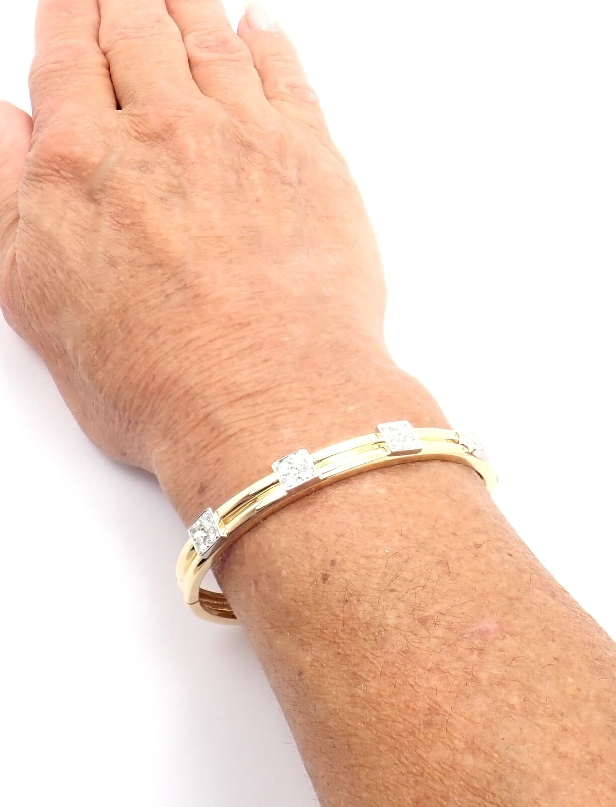 Rare! Vintage Authentic Tiffany & Co 18k Yellow Gold Diamond Bangle Bracelet | Fortrove