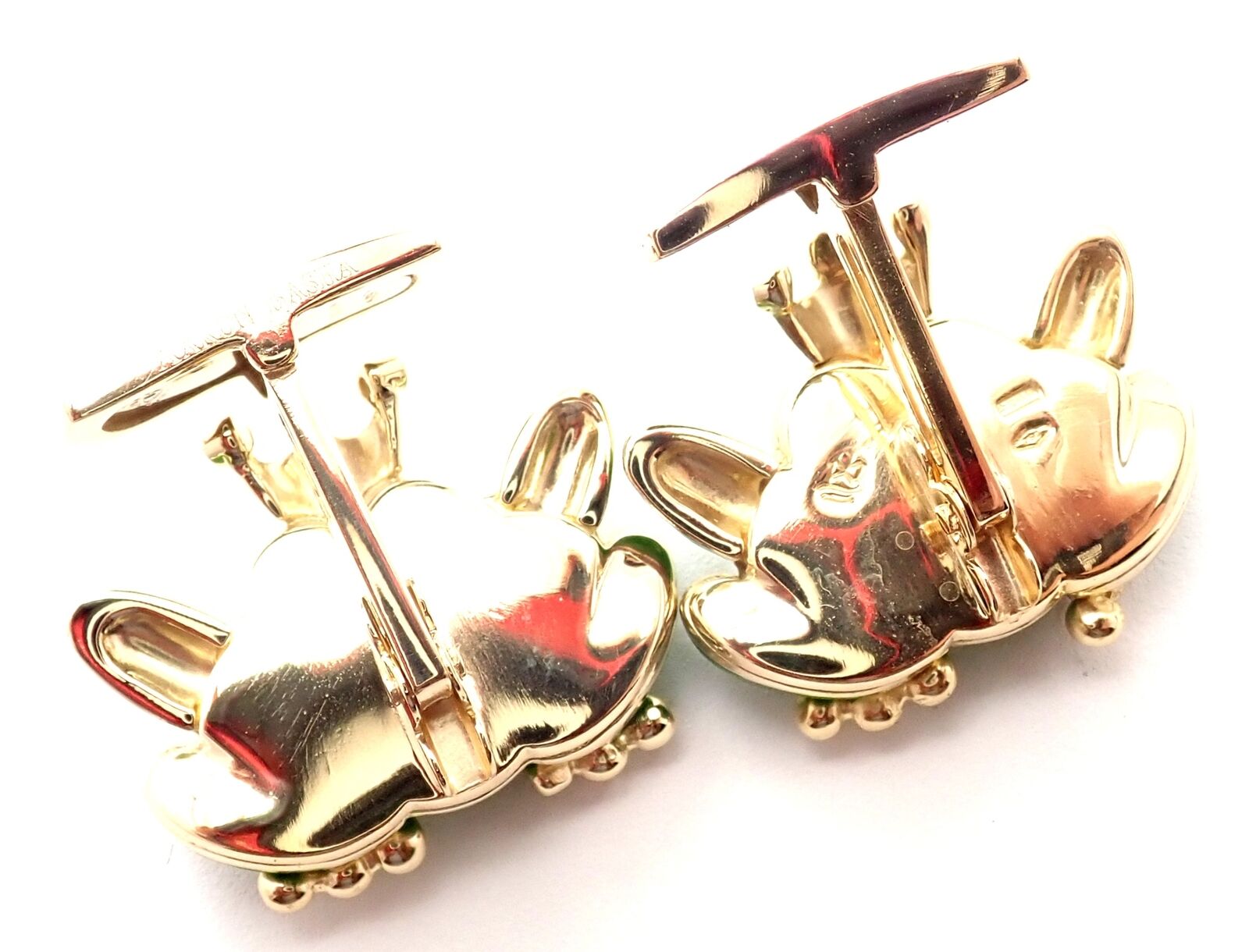 Authentic! Aaron Basha 18k Yellow Gold Diamond Enamel Frog Prince Cufflinks | Fortrove