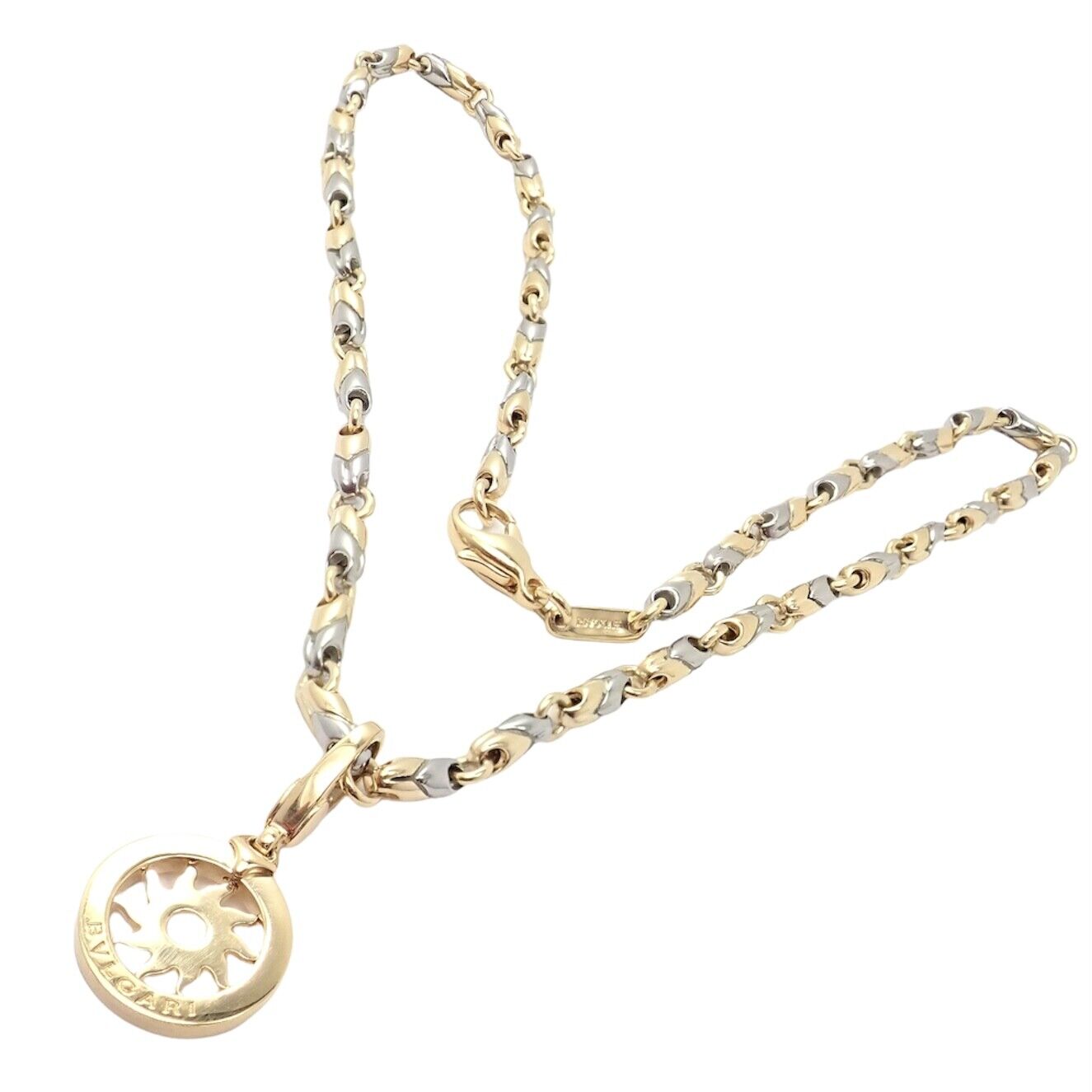 Authentic! Bulgari Tondo Sun 18k Yellow Gold Sun Pendant + 18k/SS Chain Necklace | Fortrove