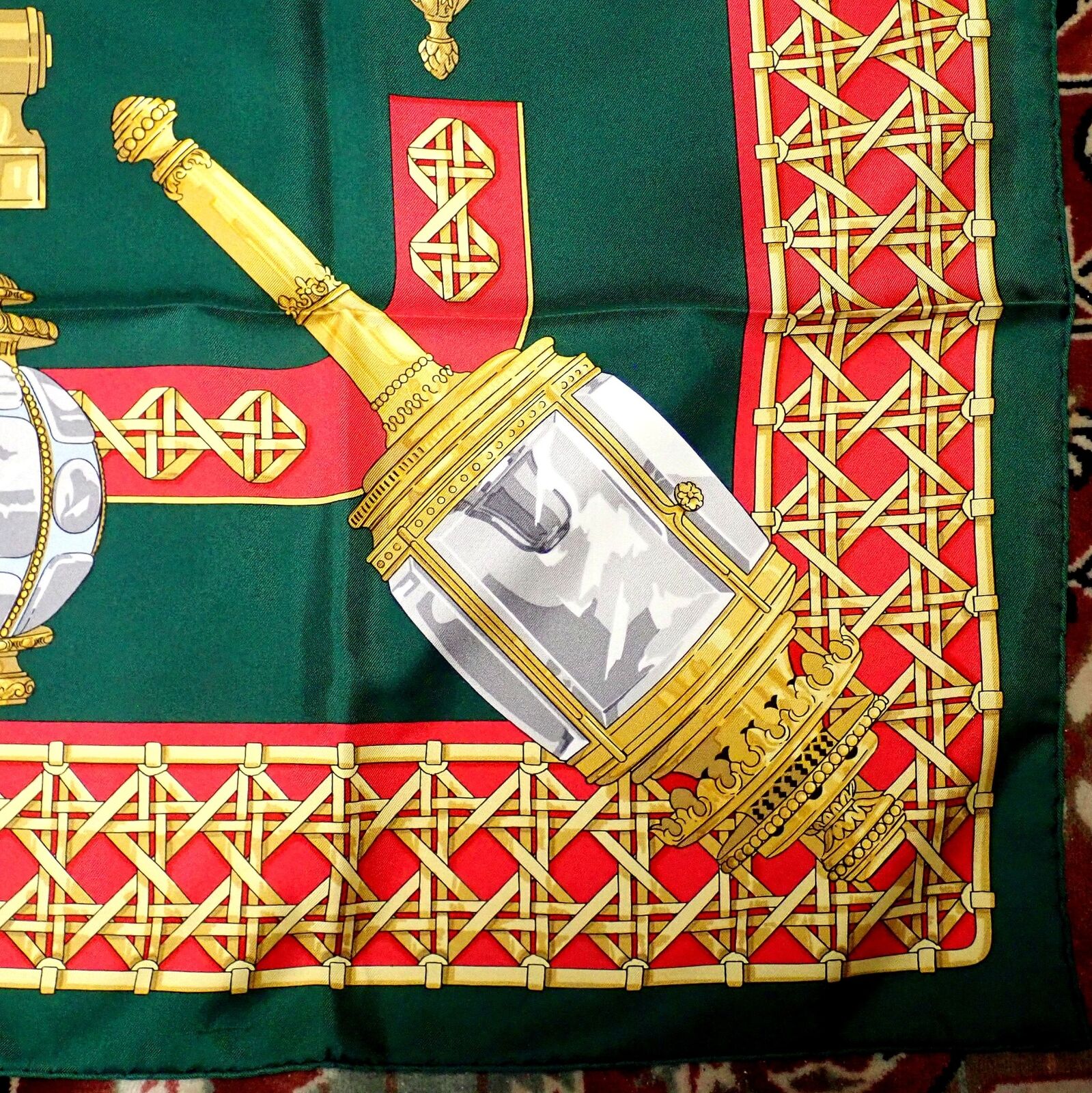 Authentic RARE! Hermes Feux De Route Vintage 90cm Green Red Silk Scarf | Fortrove