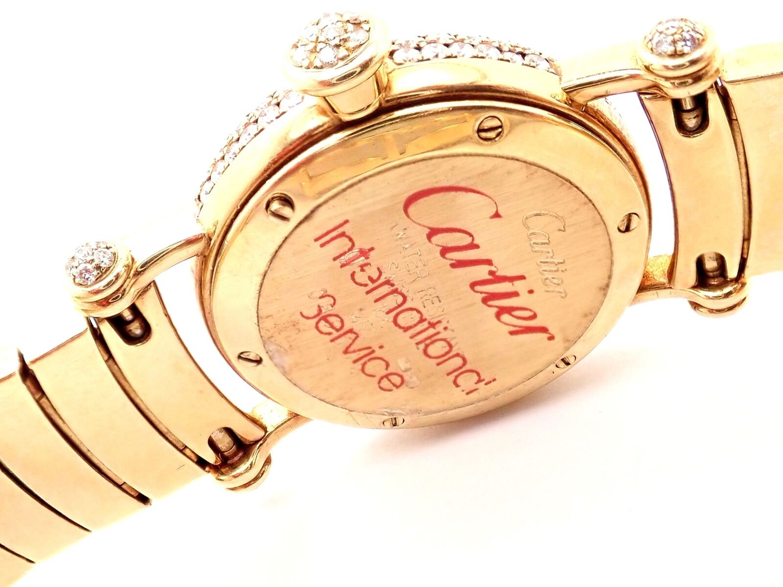 Authentic! Cartier Diabolo Pave 15ct Diamond 18k Yellow Gold Quartz Watch 1450 | Fortrove