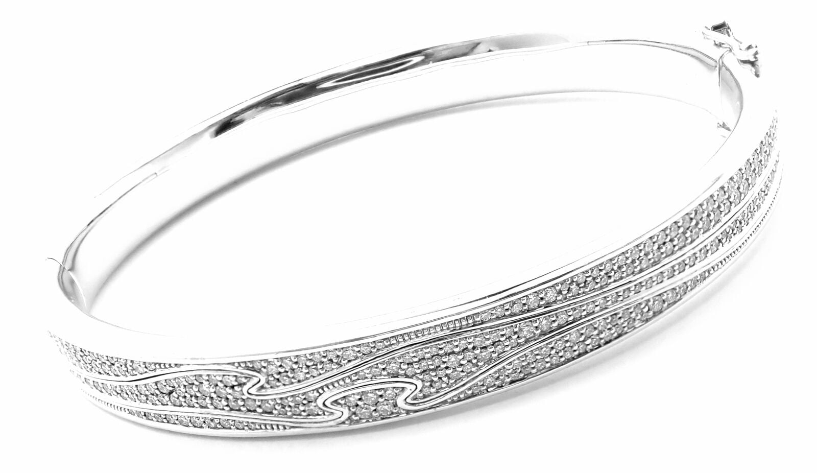 Authentic! Georg Jensen Fusion 18k White Gold Pave Diamond Bangle Bracelet Paper | Fortrove