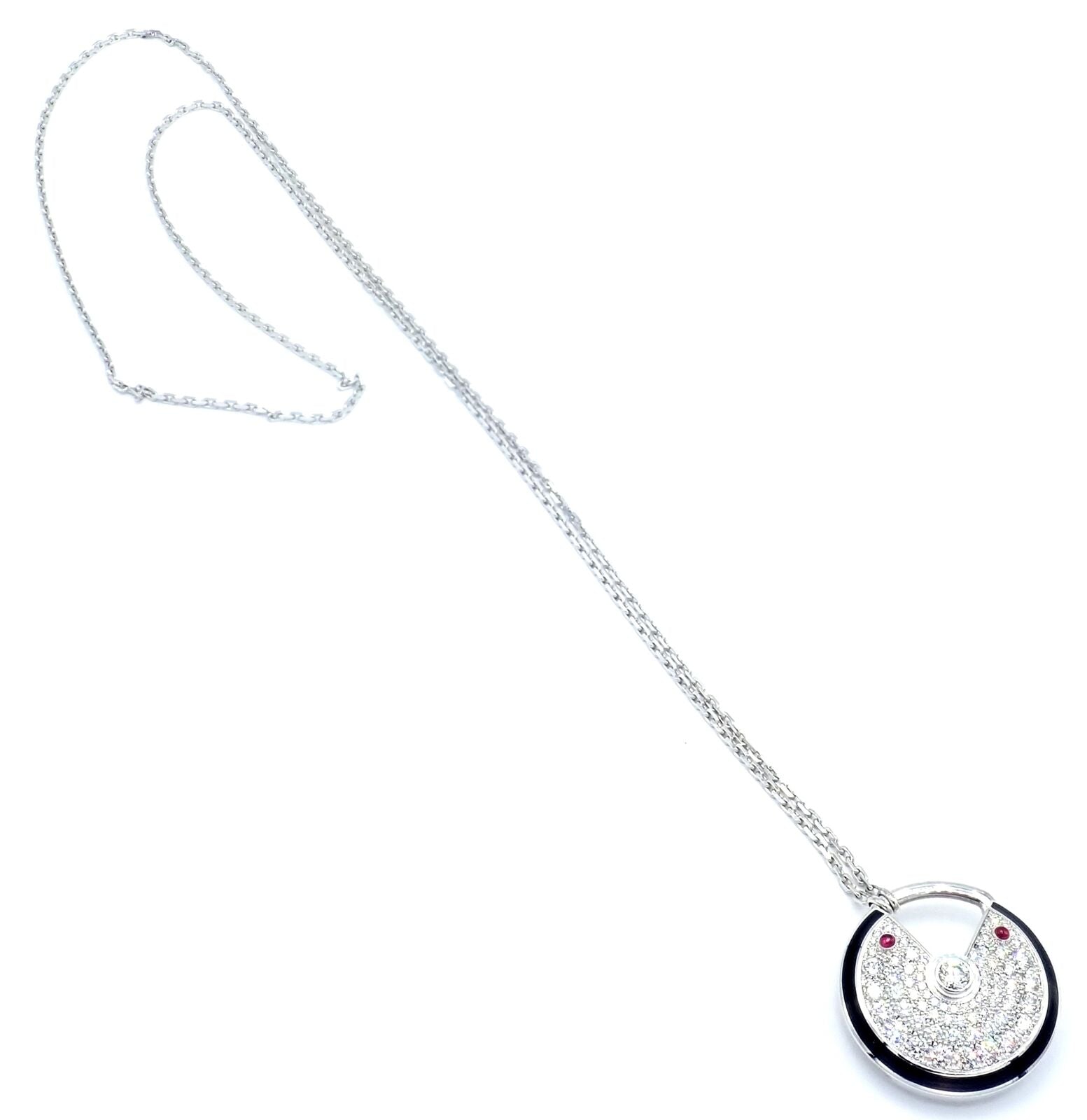Authentic! Cartier Amulette 18k White Gold Diamond Ruby Large Pendant Necklace | Fortrove