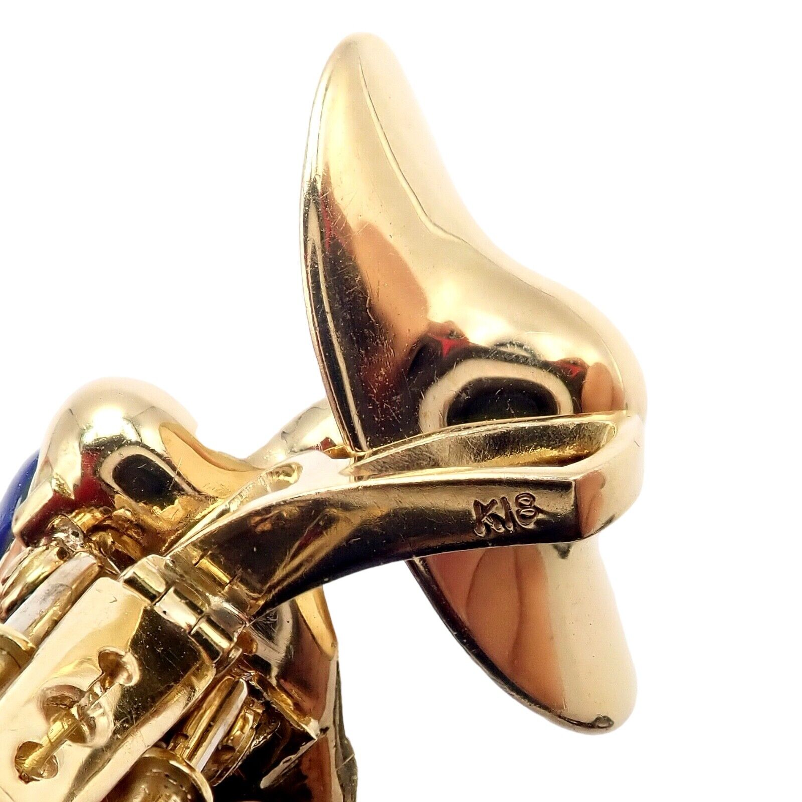 Authentic! Christian Dior 18k Yellow Gold Diamond Lapis Lady Dior Brooch Pendant | Fortrove