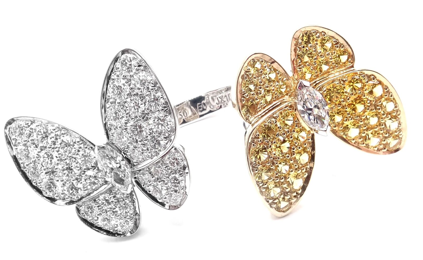 Van Cleef & Arpels 18k Gold Diamond Sapphire Two Butterfly Between Finger Ring | Fortrove